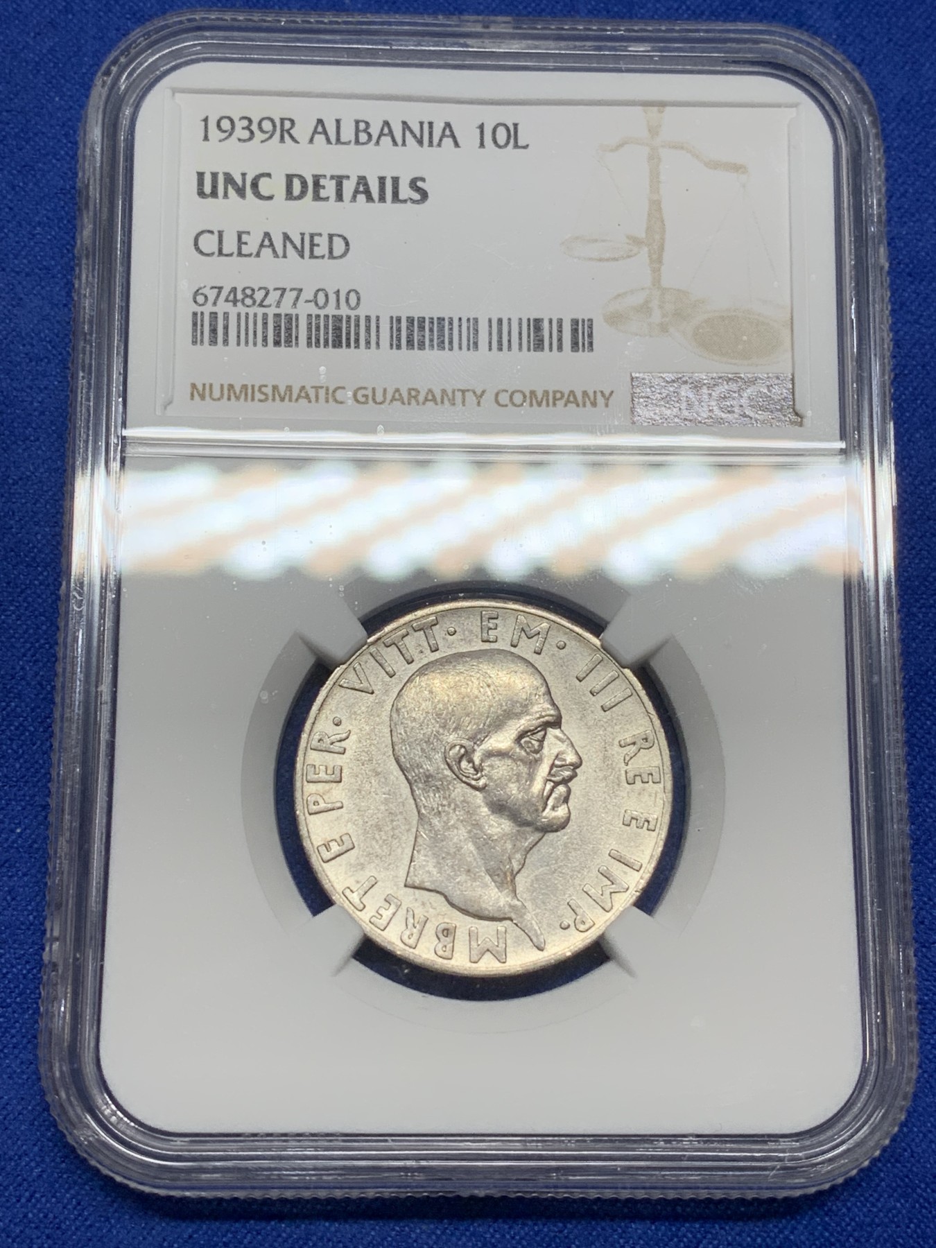 《竞宝斋》第222场-周日，周一 2场 (全场包邮) NGC-UNCD 1939年阿尔巴尼亚10列银币，少见银币。状态十分精美
