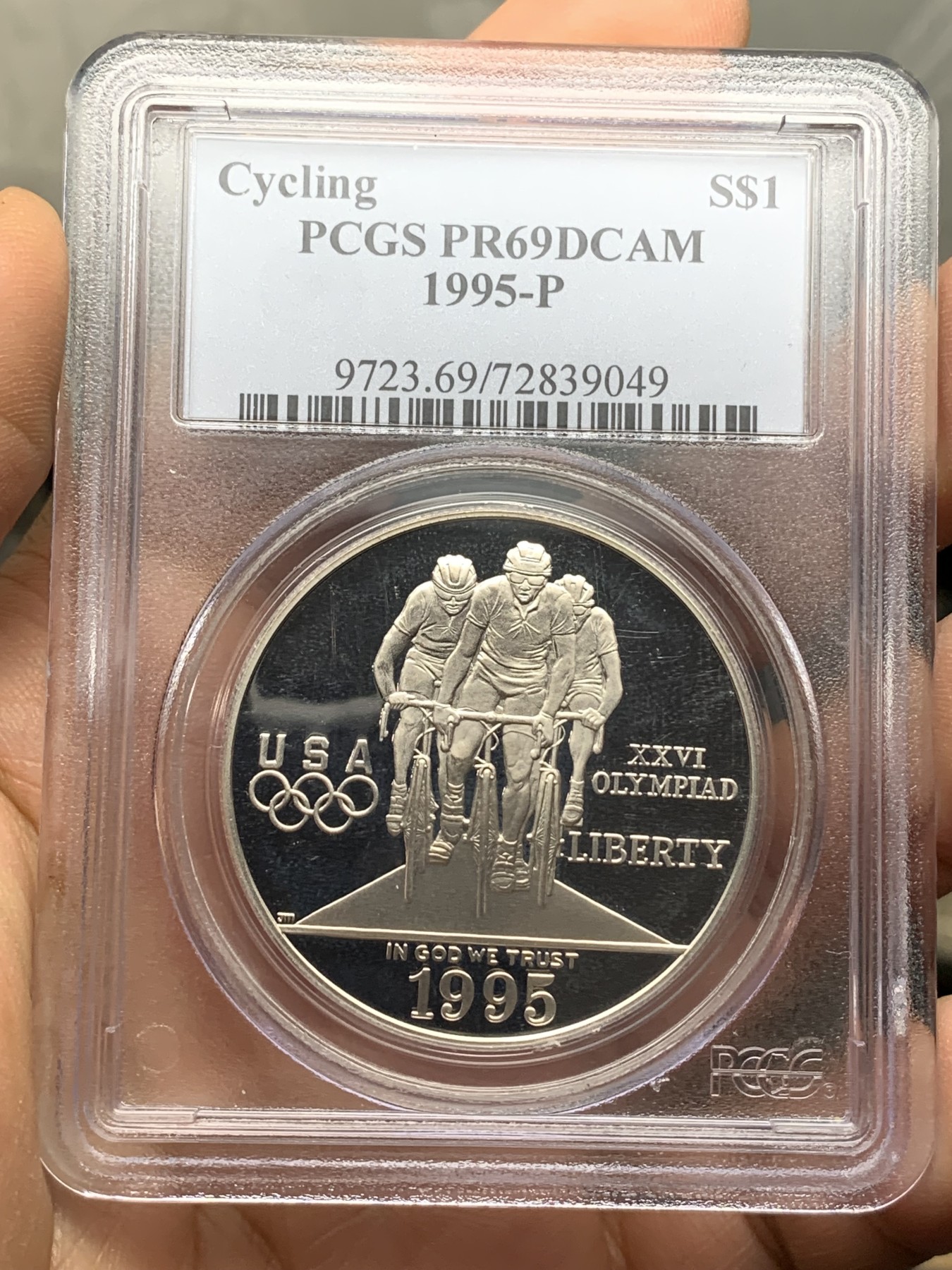 《竞宝斋》第222场-周日，周一 2场 (全场包邮) PCGS-PR69DCAM 美国1995年亚特兰大奥林匹克运动会之自行车骑行纪念精制银币