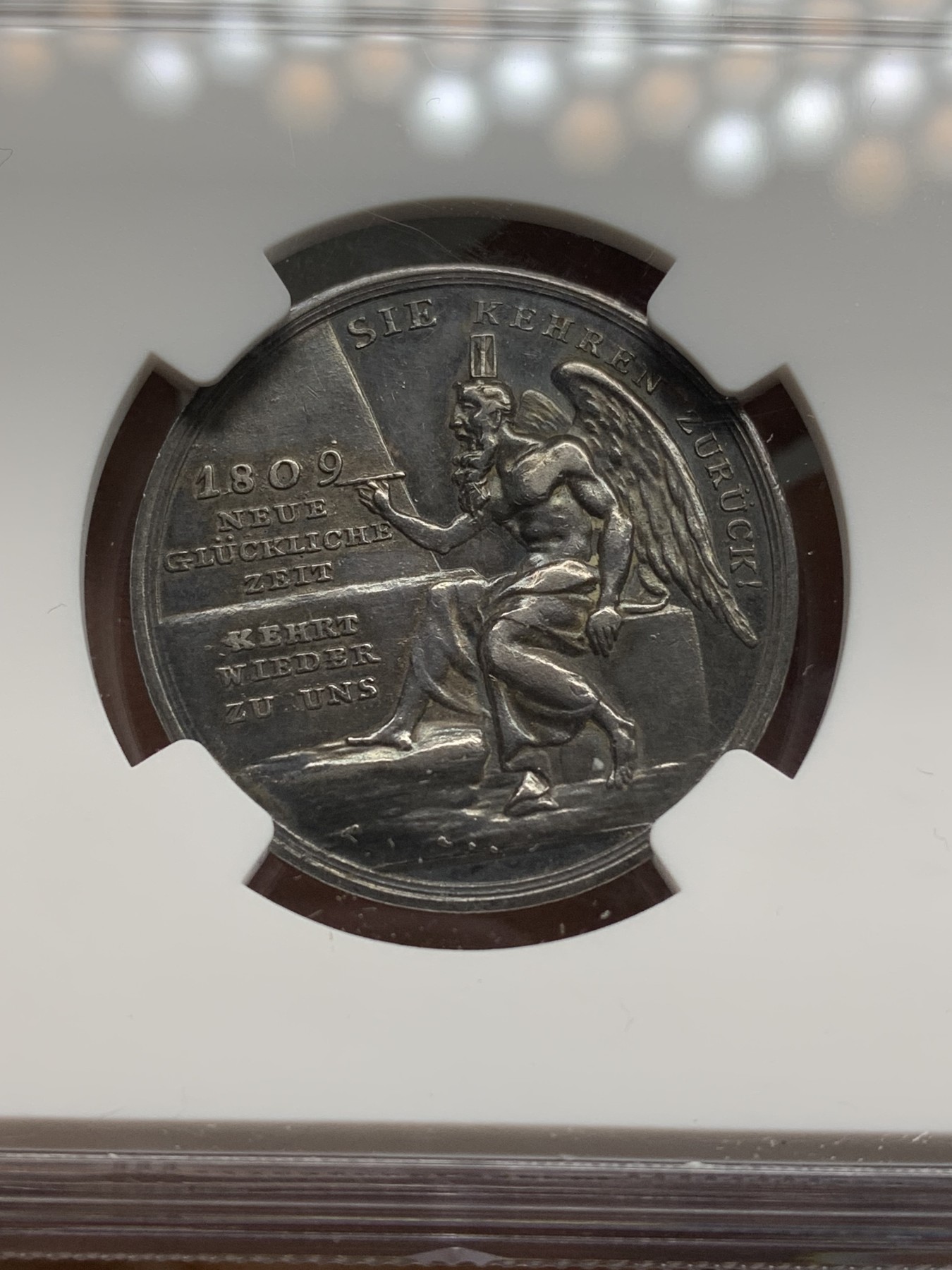 《竞宝斋》第222场-周日，周一 2场 (全场包邮) NGC-AU53 德国 1809年普鲁士结婚纪念银章 黑包浆 味道不错