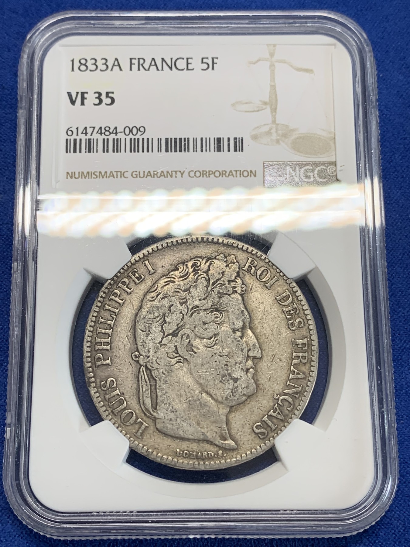 《竞宝斋》第222场-周日，周一 2场 (全场包邮) NGC VF35 法国1833A菲利普5法郎银币
