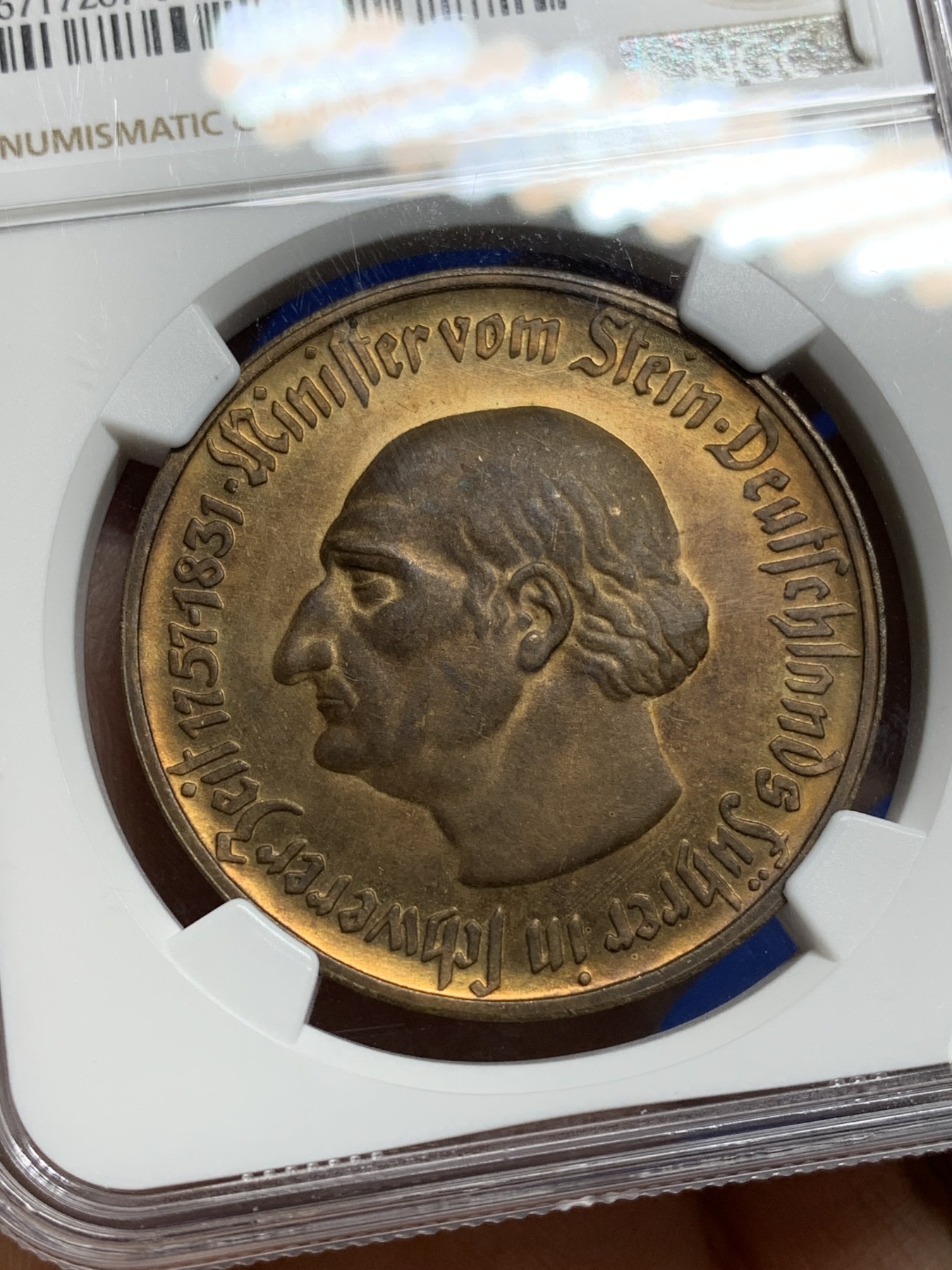 《竞宝斋》第222场-周日，周一 2场 (全场包邮) NGC MS62BN 德国威斯特伐利亚1922年500马克大马币铜币