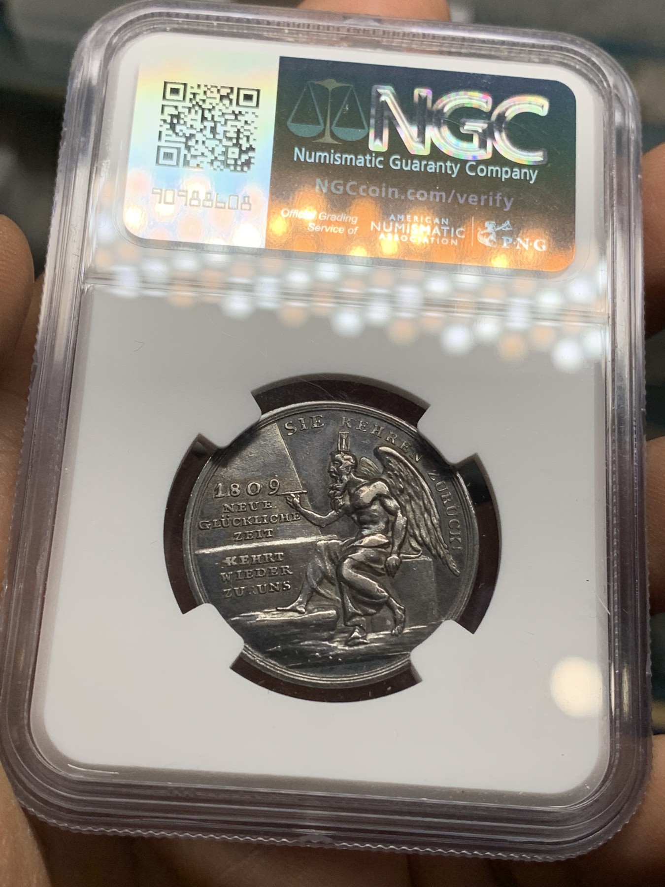 《竞宝斋》第222场-周日，周一 2场 (全场包邮) NGC-AU53 德国 1809年普鲁士结婚纪念银章 黑包浆 味道不错