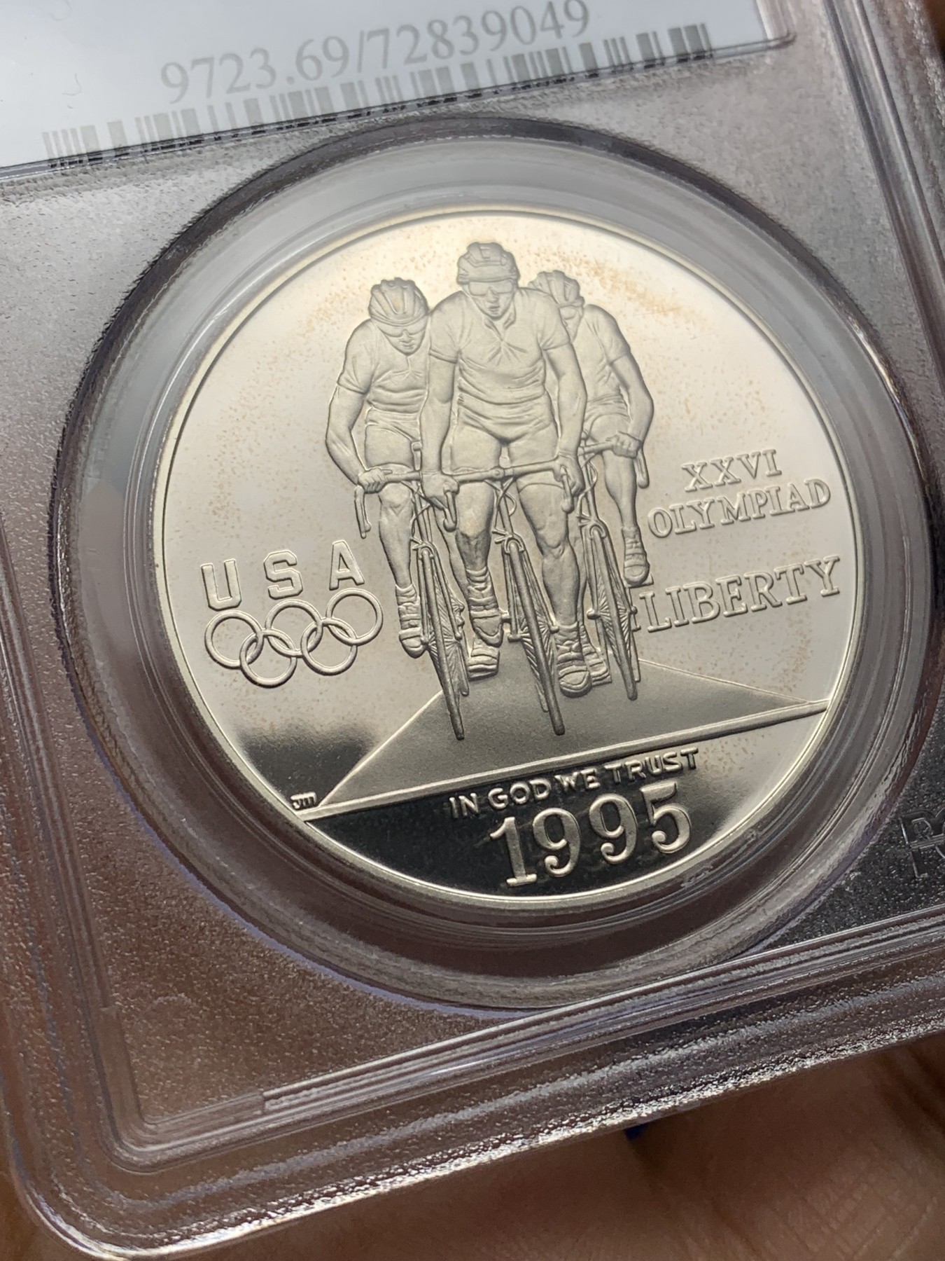 《竞宝斋》第222场-周日，周一 2场 (全场包邮) PCGS-PR69DCAM 美国1995年亚特兰大奥林匹克运动会之自行车骑行纪念精制银币