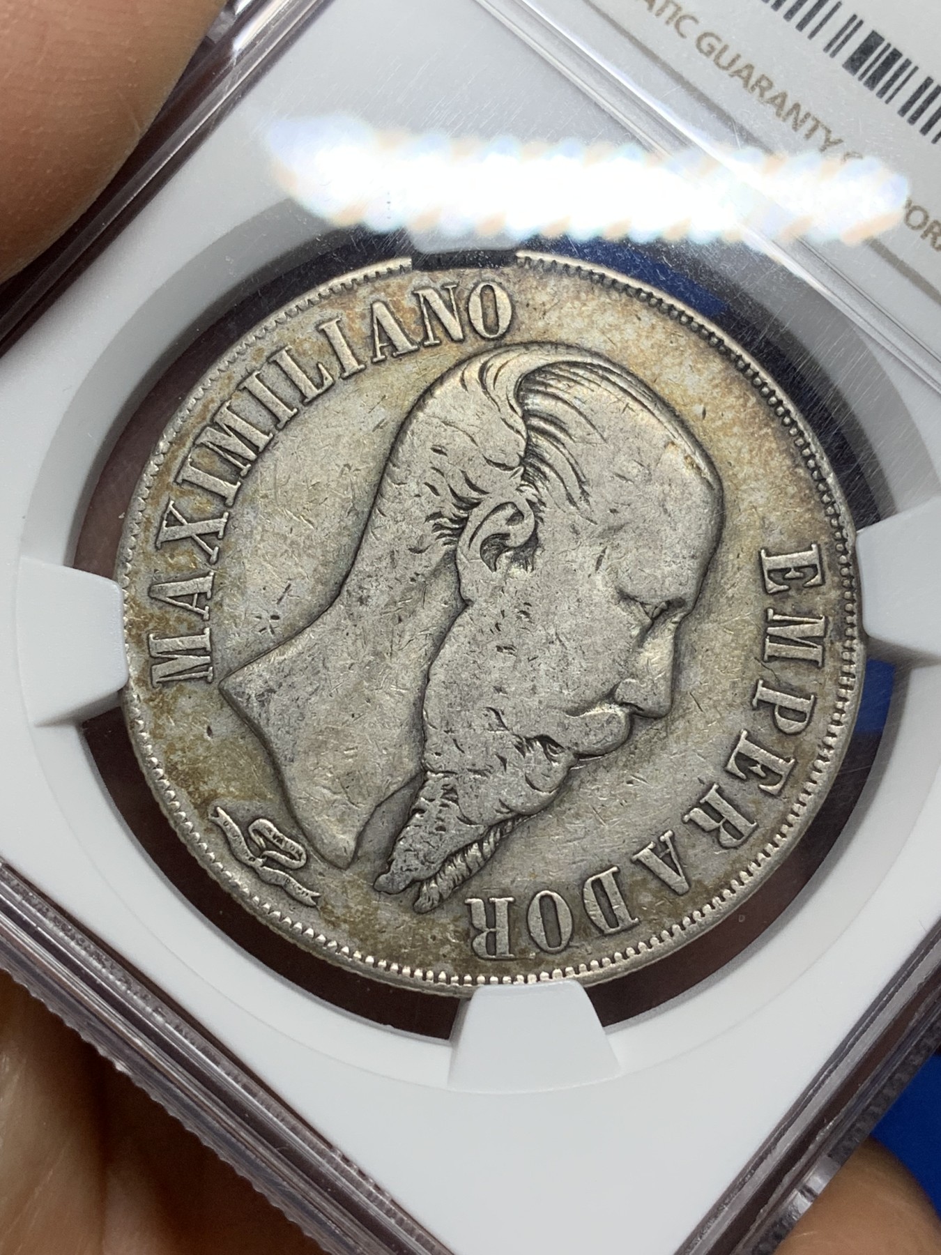 《竞宝斋》第222场-周日，周一 2场 (全场包邮) NGC VF25 墨西哥1866年马克西米利安1比索 原味老包浆 出分不容易 高价品种