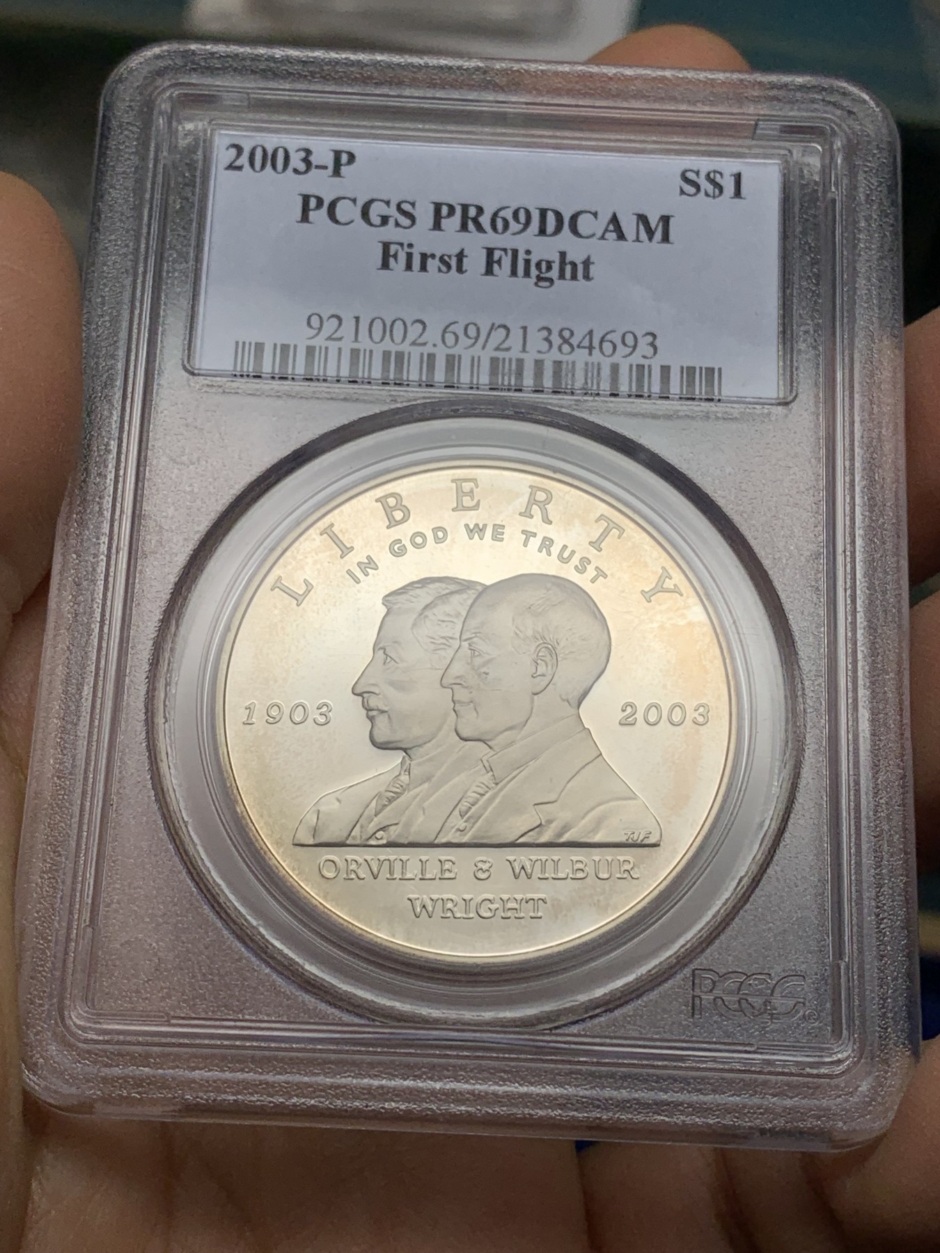 《竞宝斋》第222场-周日，周一 2场 (全场包邮) PCGS-PR69DCAM 美国2003年首次飞行百年纪念精制银币