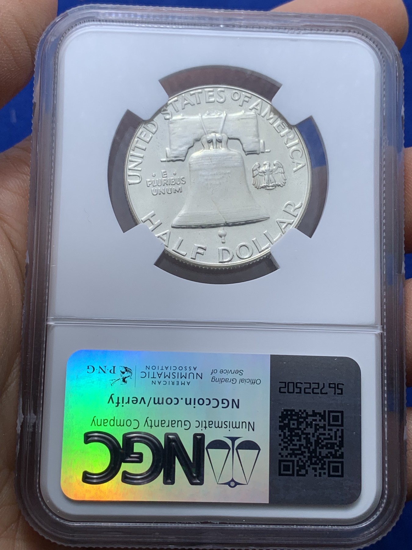 《竞宝斋》第222场-周日，周一 2场 (全场包邮) NGC-PF65 1957年富兰克林50美分精制银币，65分高分，品相十分精美。