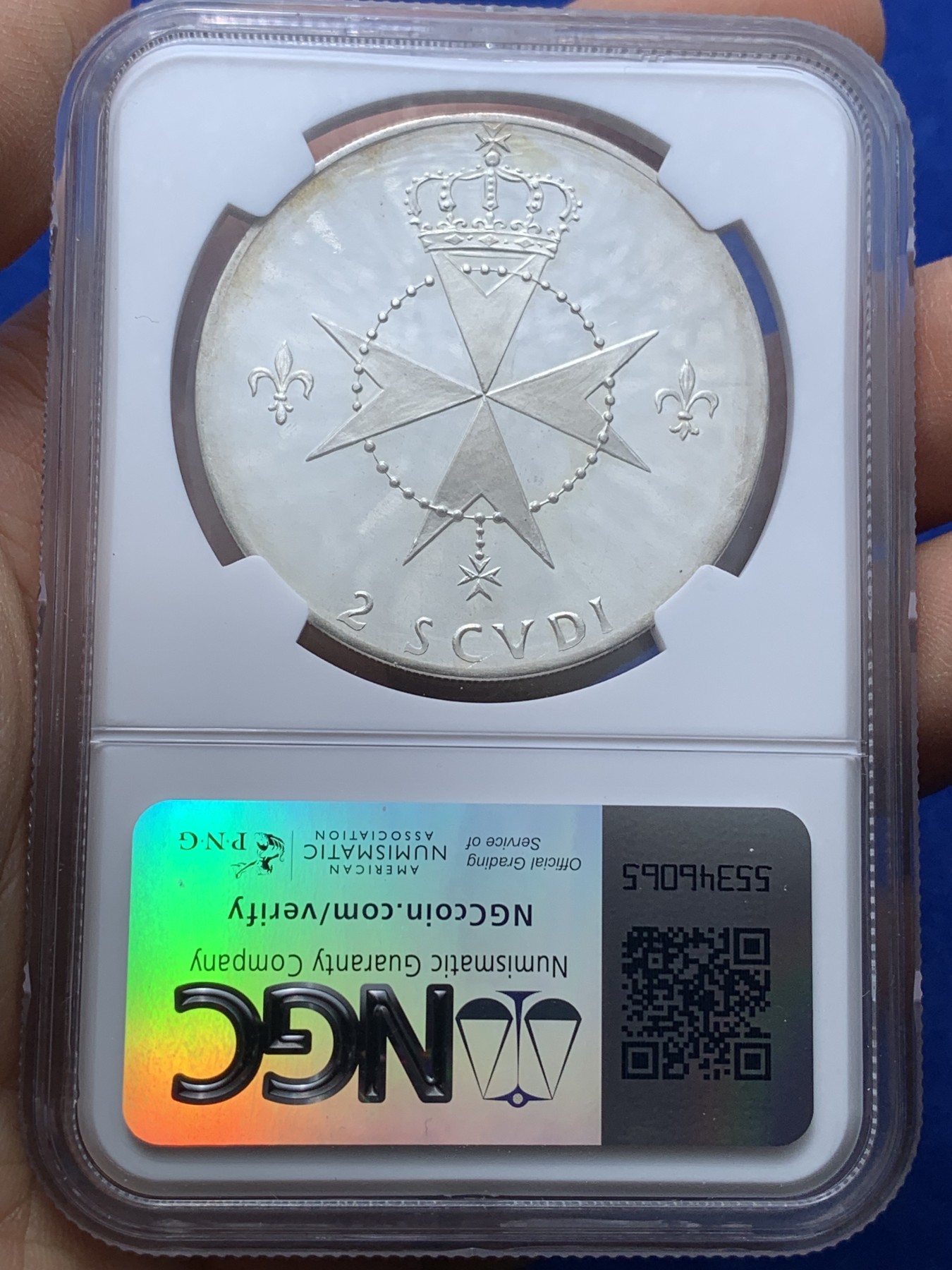 《竞宝斋》第222场-周日，周一 2场 (全场包邮) NGC PF63UC 马尔他1968年精制银币，稀有凭证，季军分，更高分仅2枚，盒子角上有磕，见图。