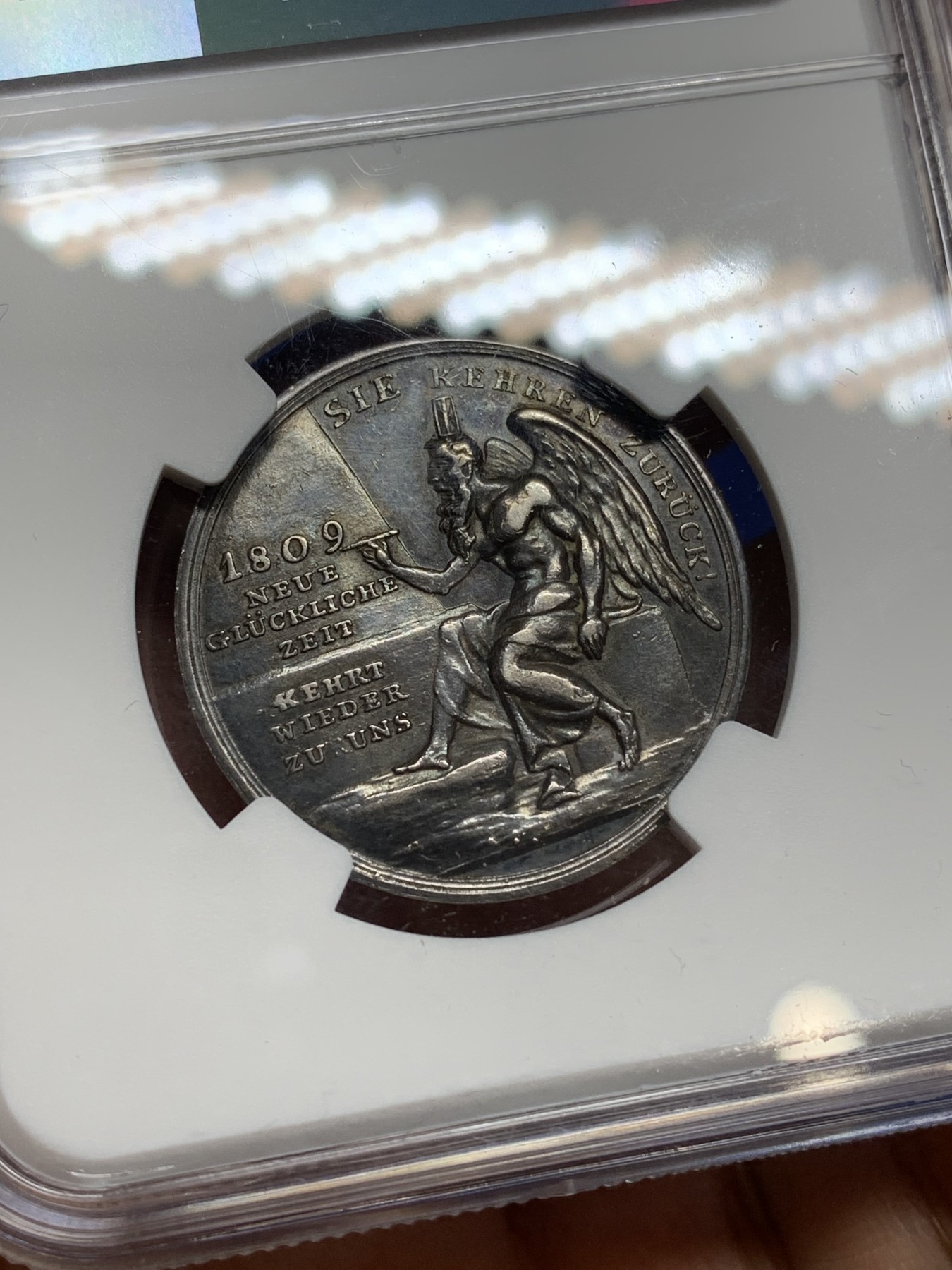 《竞宝斋》第222场-周日，周一 2场 (全场包邮) NGC-AU53 德国 1809年普鲁士结婚纪念银章 黑包浆 味道不错