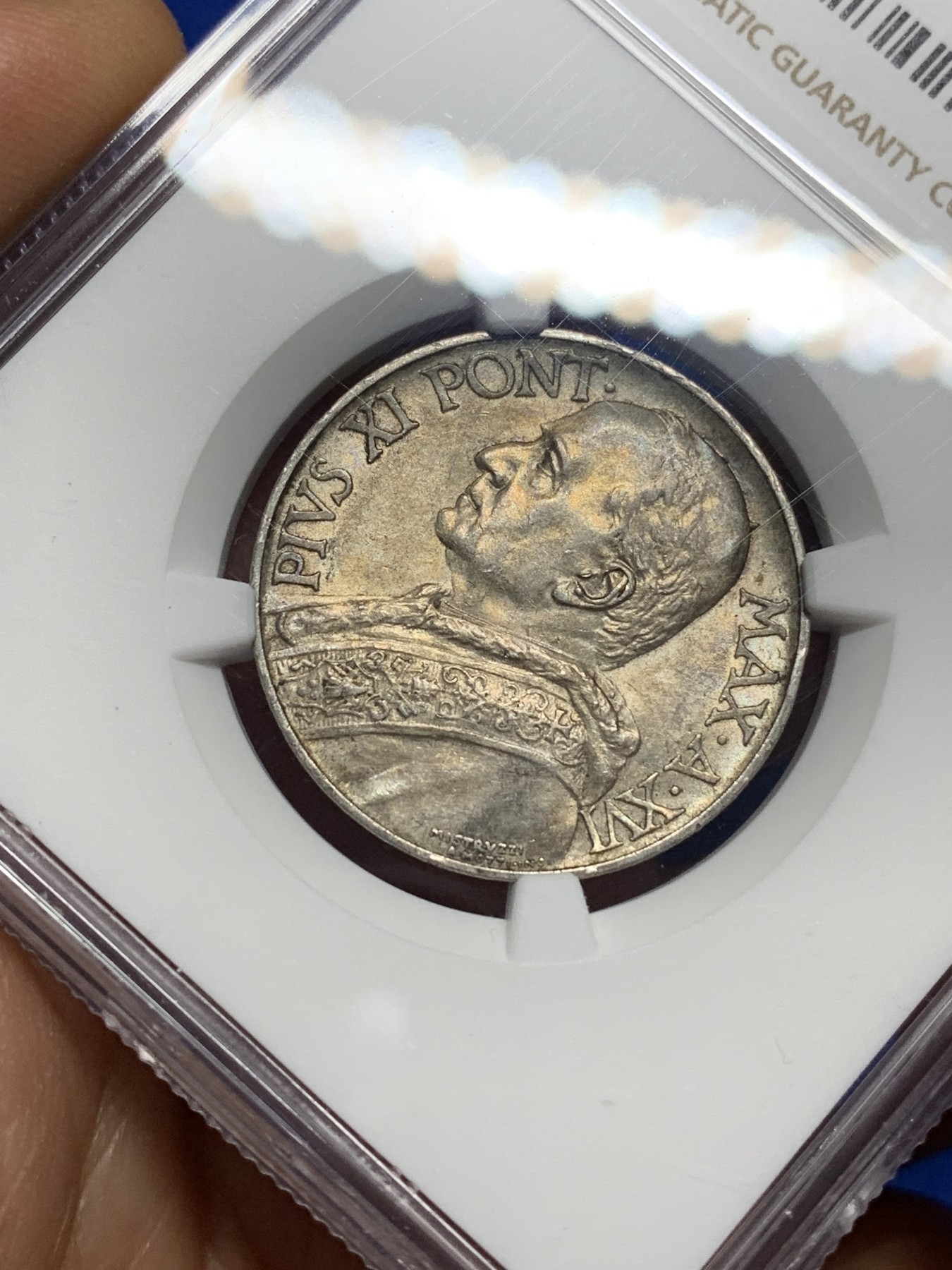 《竞宝斋》第222场-周日，周一 2场 (全场包邮) NGC-AU58 梵蒂冈 1937年 教皇庇护十一世 10里拉银币