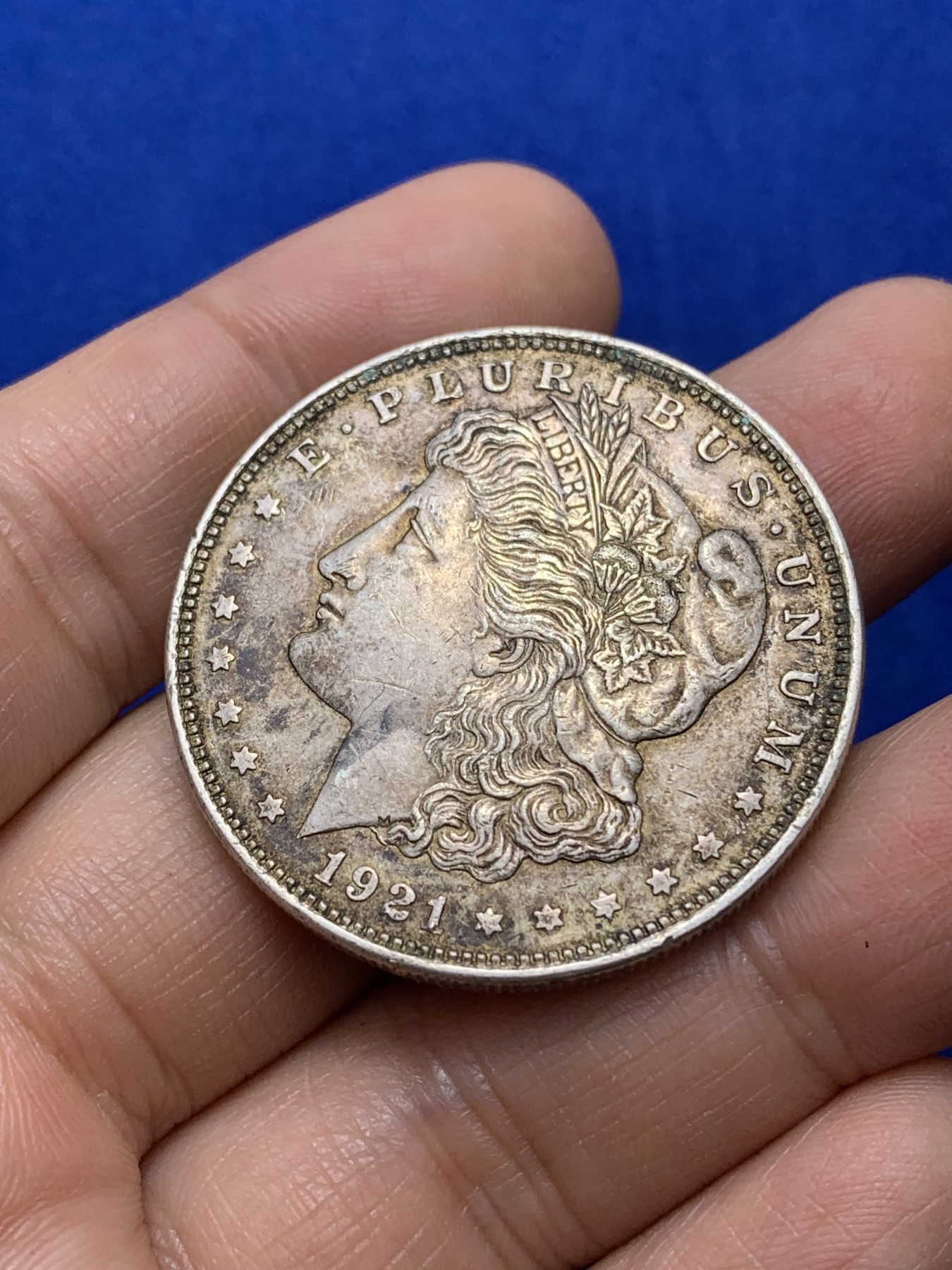 《竞宝斋》第222场-周日，周一 2场 (全场包邮) 美国1921年摩根大银币，原味老包浆，au品相