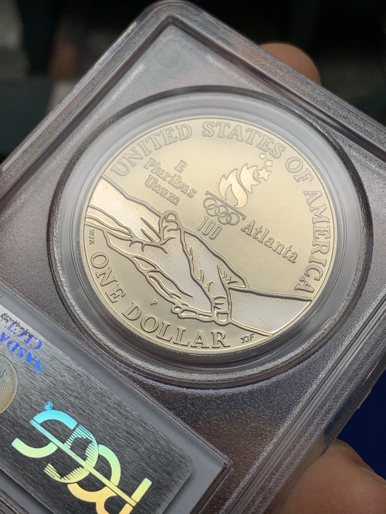 《竞宝斋》第222场-周日，周一 2场 (全场包邮) PCGS-PR69DCAM 美国1995年亚特兰大奥林匹克运动会之自行车骑行纪念精制银币