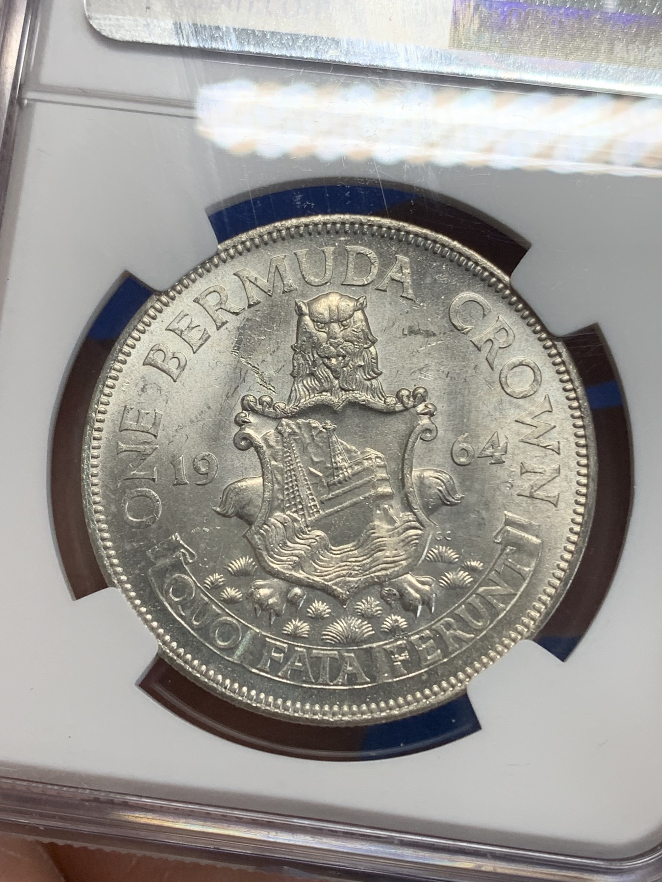 《竞宝斋》第222场-周日，周一 2场 (全场包邮) NGC-MS63 英属百慕大1964年伊丽莎白二世青年头像克朗银币