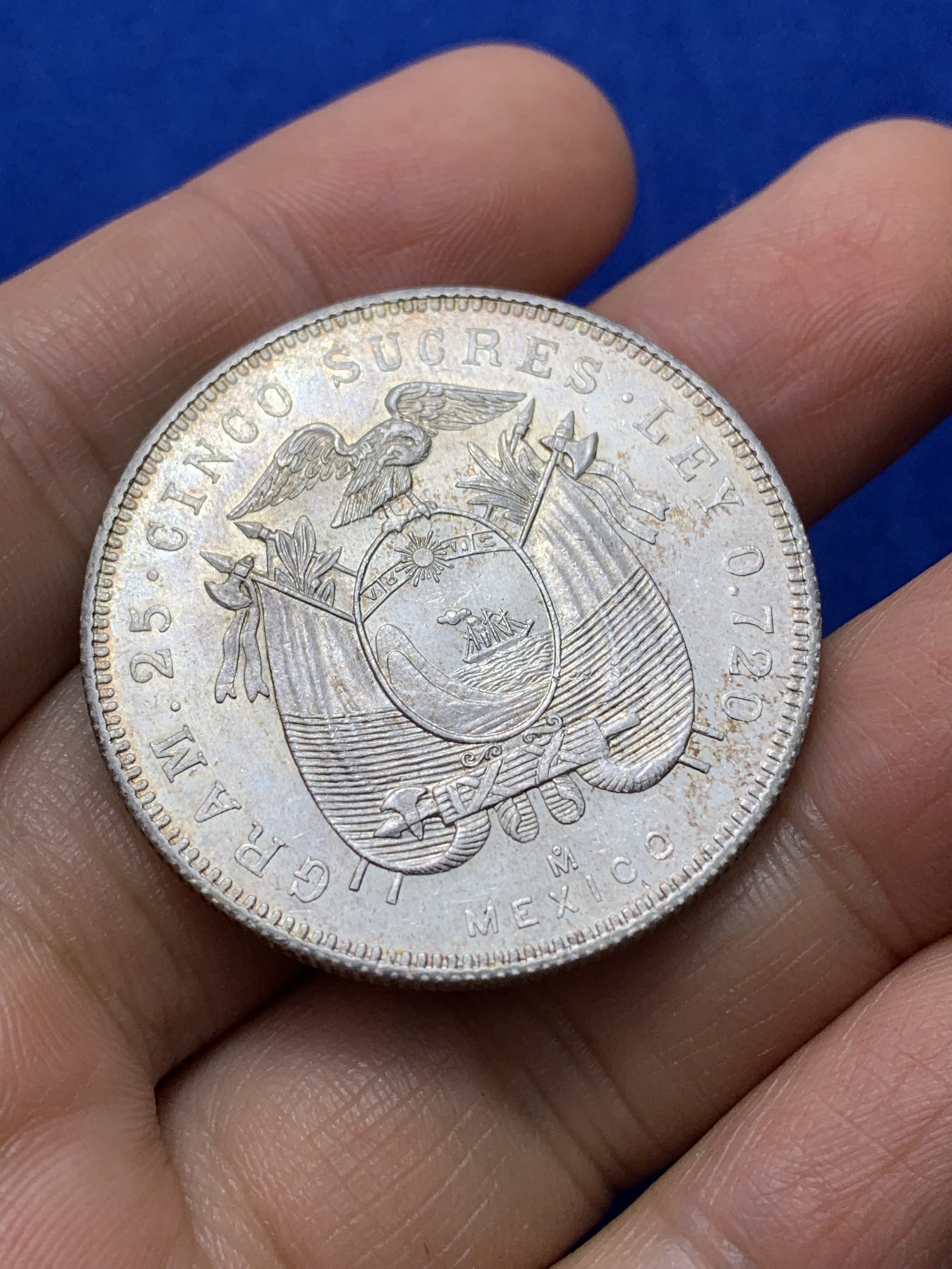 《竞宝斋》第222场-周日，周一 2场 (全场包邮) 厄瓜多尔玻利瓦尔1944年5苏克雷大银币，墨西哥造币厂代铸