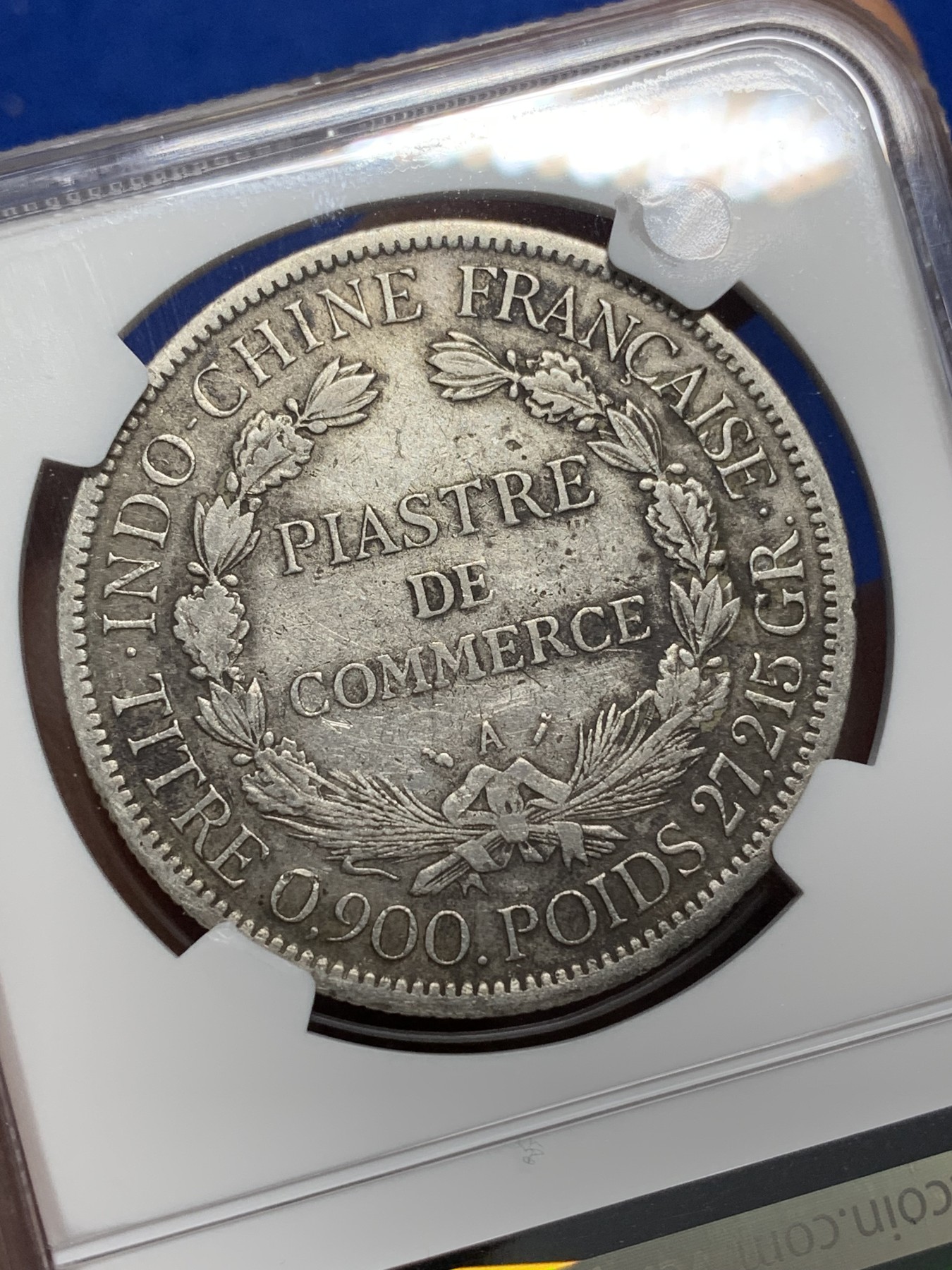《竞宝斋》第222场-周日，周一 2场 (全场包邮) NGC VF 坐洋银元1888年法属印支银币1皮埃斯特 少见五珍加重版 原味老包浆 发财年份
