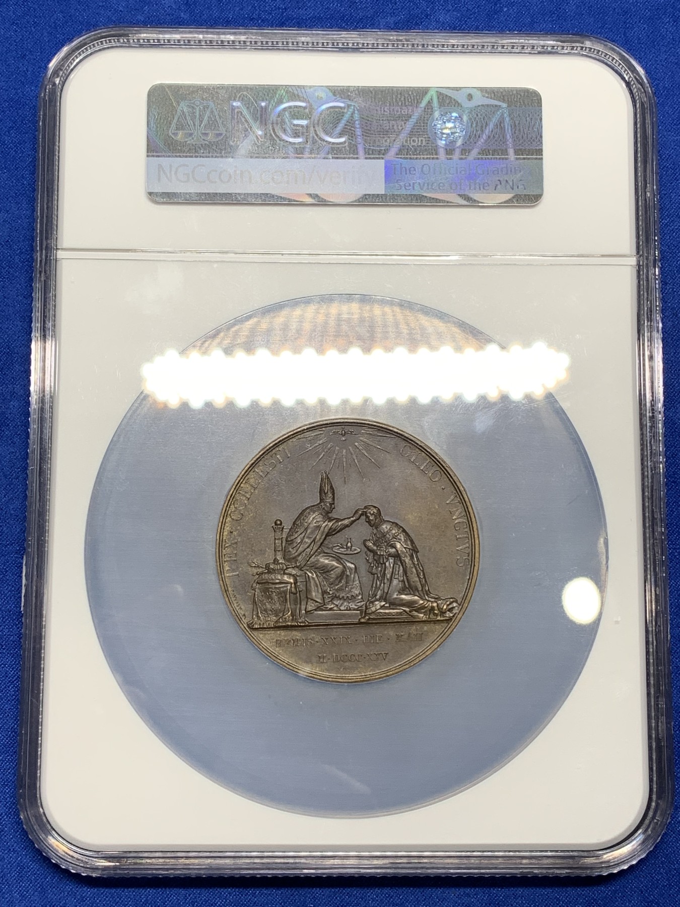 《竞宝斋》第222场-周日，周一 2场 (全场包邮) NGC MS63 法国1825查理十世加冕铜章 加厚大盒