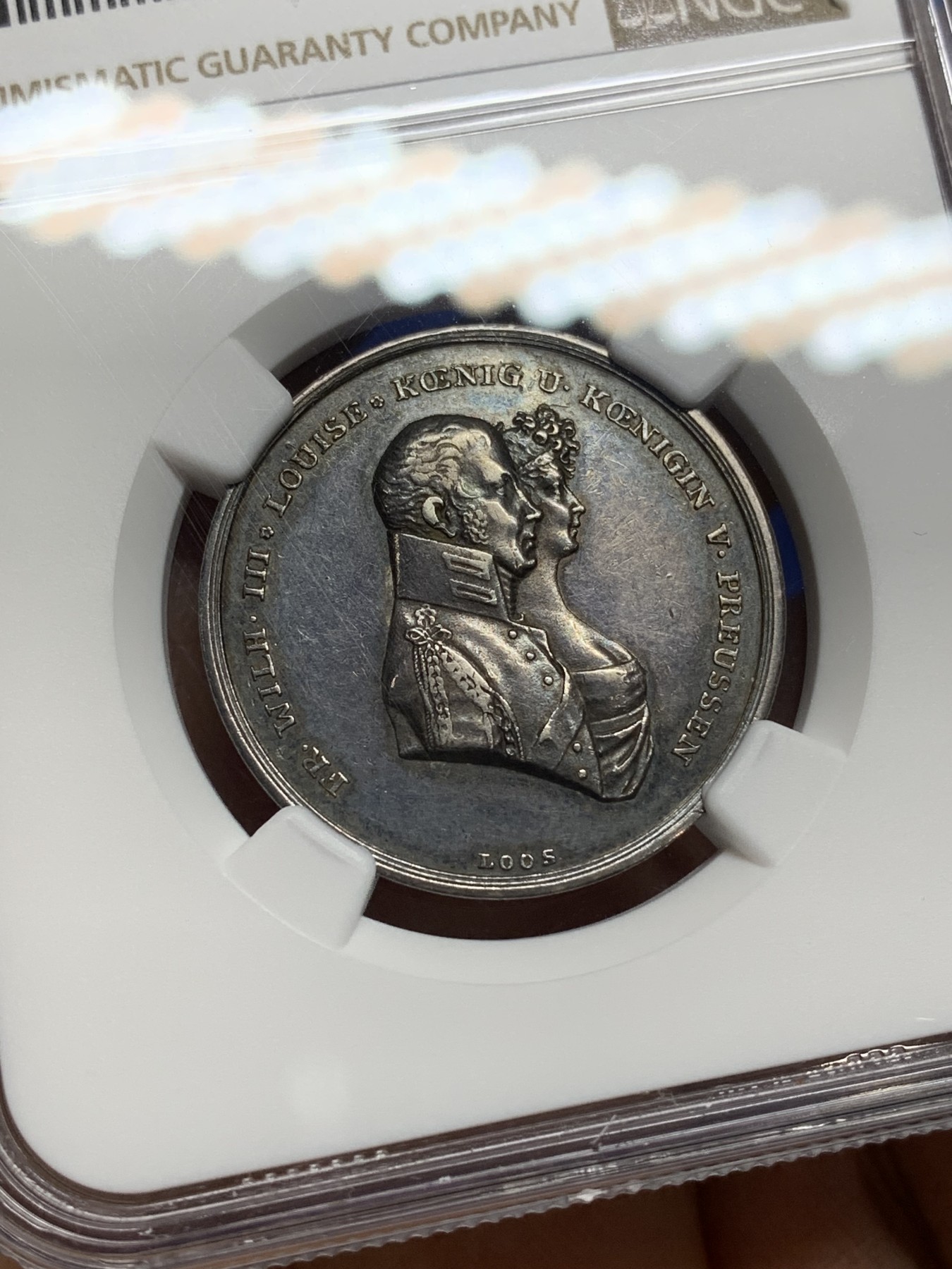 《竞宝斋》第222场-周日，周一 2场 (全场包邮) NGC-AU53 德国 1809年普鲁士结婚纪念银章 黑包浆 味道不错