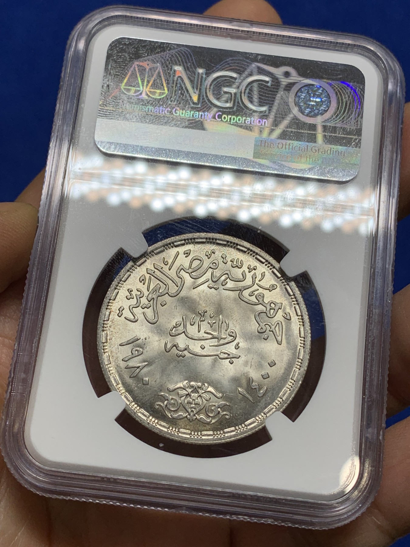 《竞宝斋》第222场-周日，周一 2场 (全场包邮) NGC MS65 埃及1980年埃及FAO纪念1镑银币，发行量97000 018