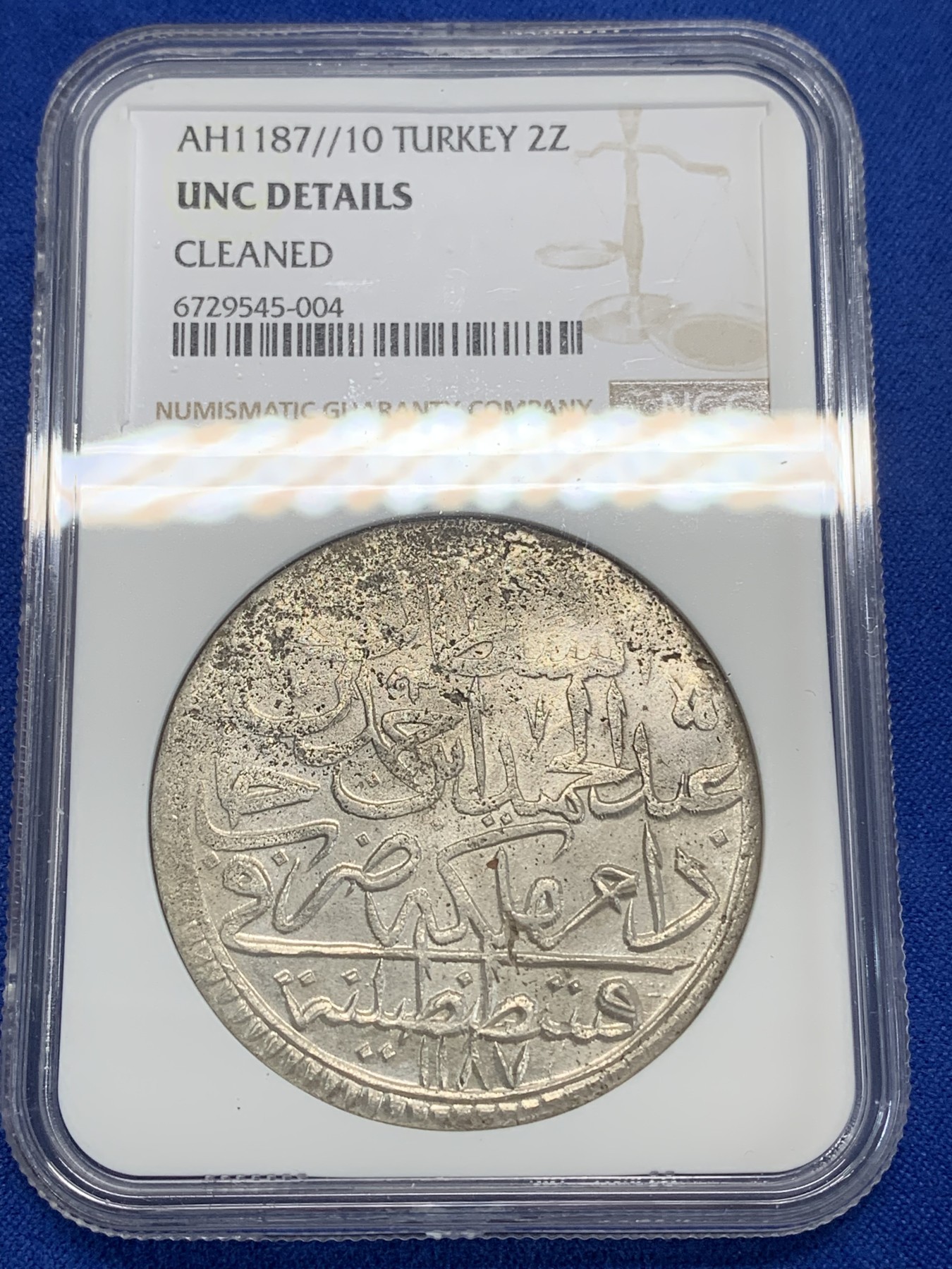 《竞宝斋》第222场-周日，周一 2场 (全场包邮) NGC-UNC 奥斯曼帝国AH1187//10（公元1775年）阿卜杜勒.哈米德一世 2Zolota 大银币 和神罗同时期的打制币，达到UNC品级非常不易