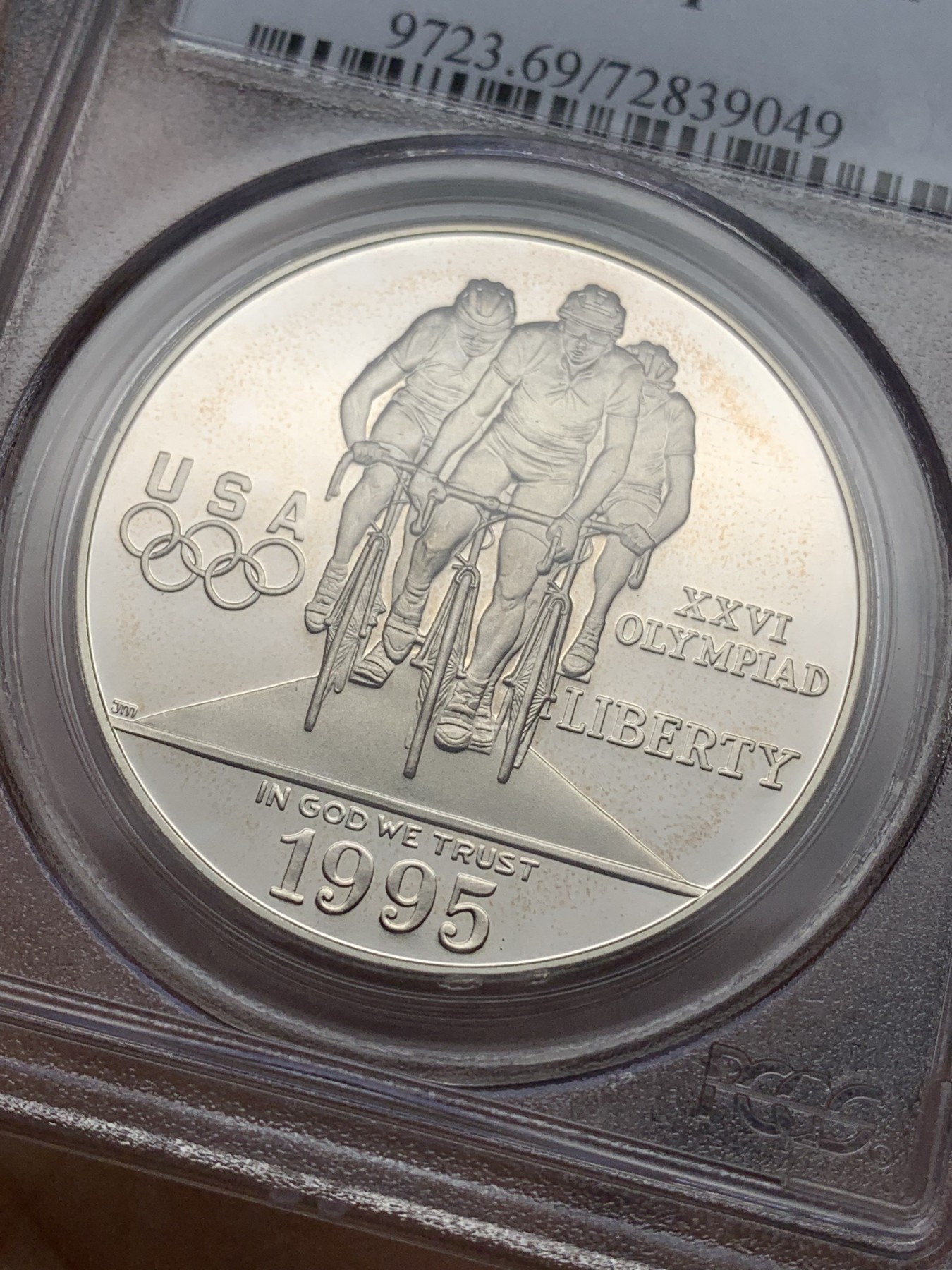 《竞宝斋》第222场-周日，周一 2场 (全场包邮) PCGS-PR69DCAM 美国1995年亚特兰大奥林匹克运动会之自行车骑行纪念精制银币