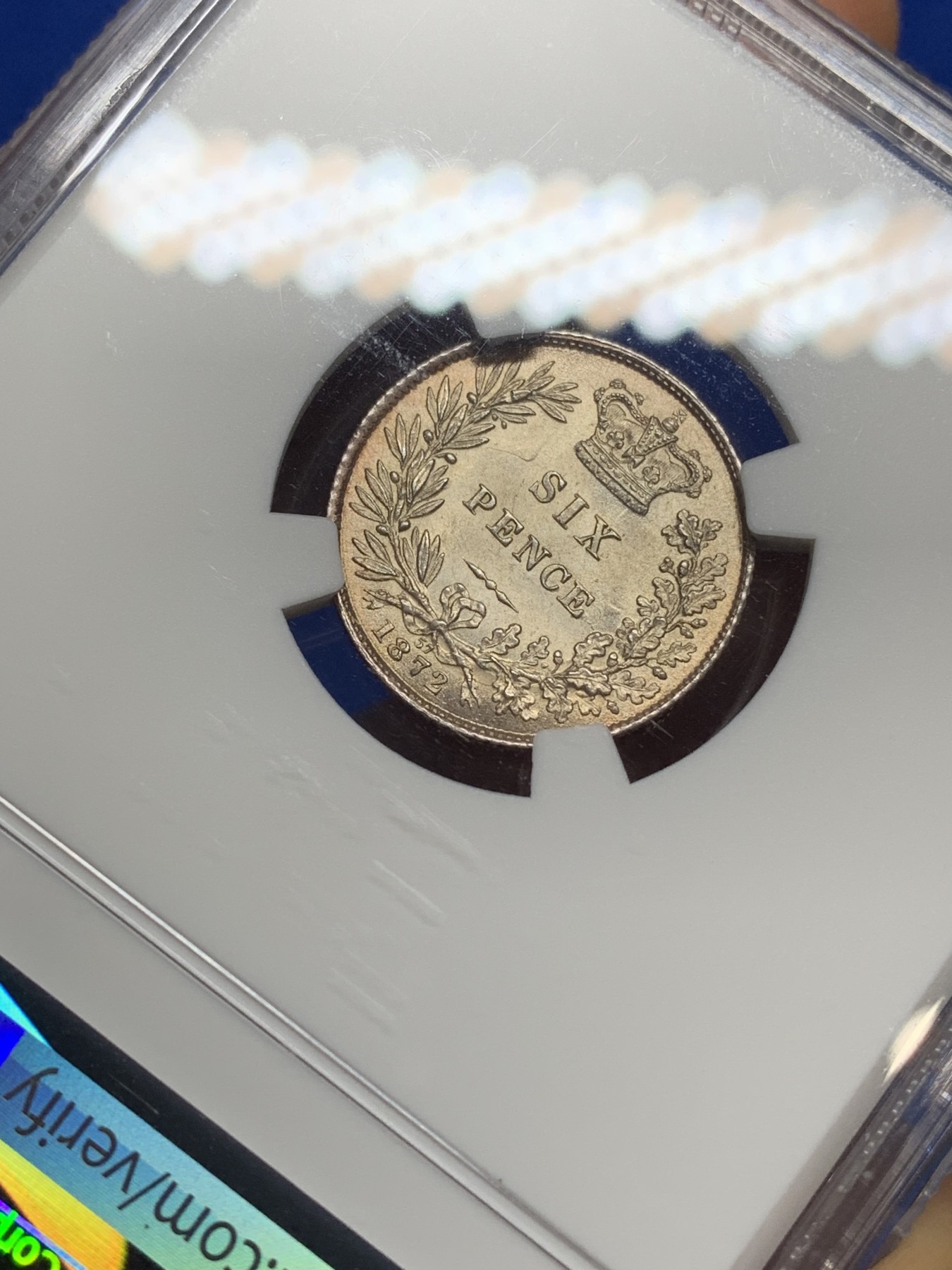 《竞宝斋》第222场-周日，周一 2场 (全场包邮) NGC-MS64 英国1872年小维头像6便士  稀少年份  更高分仅9枚