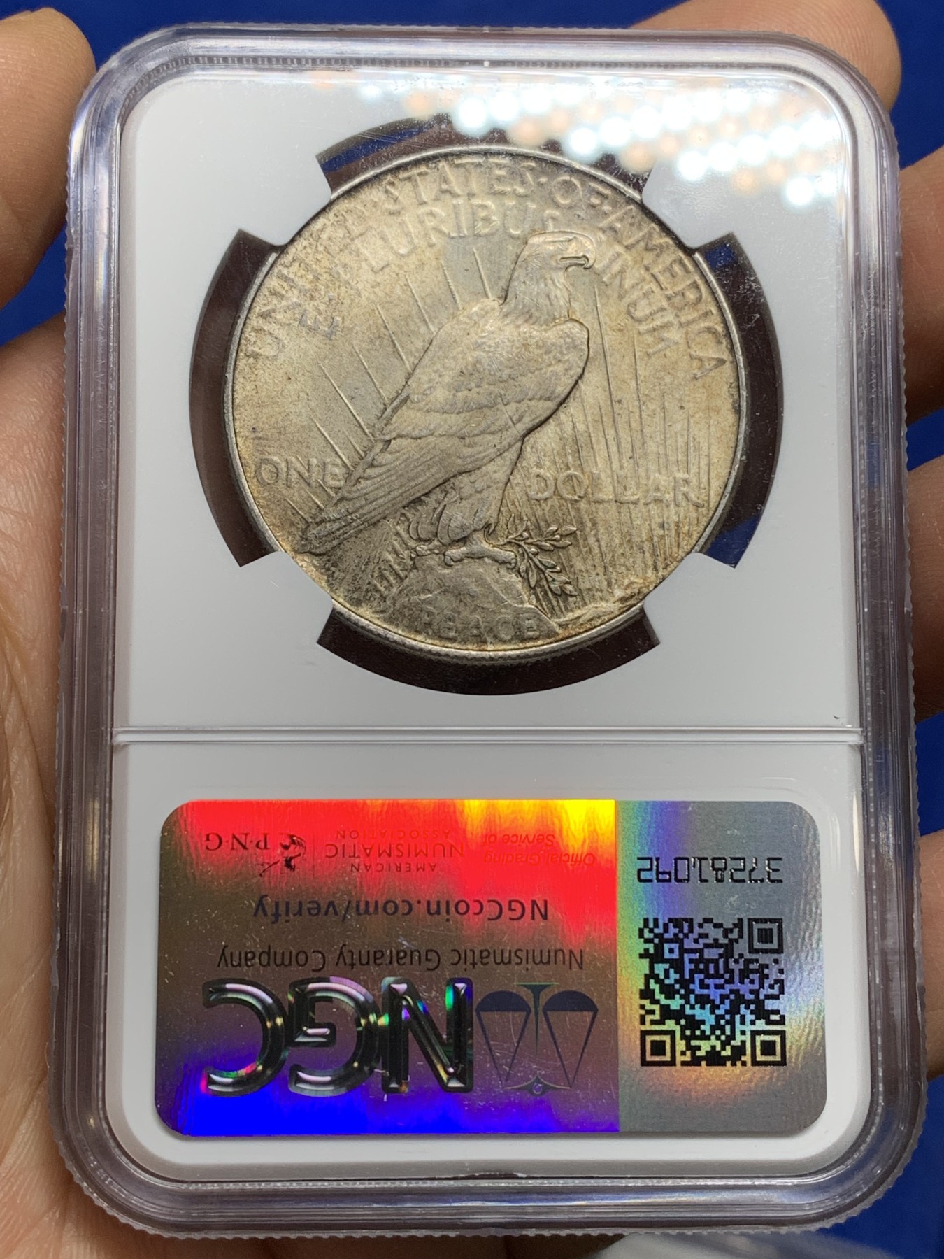 《竞宝斋》第222场-周日，周一 2场 (全场包邮) NGC-MS63分 美国1922年和平银币 转光深彩包浆