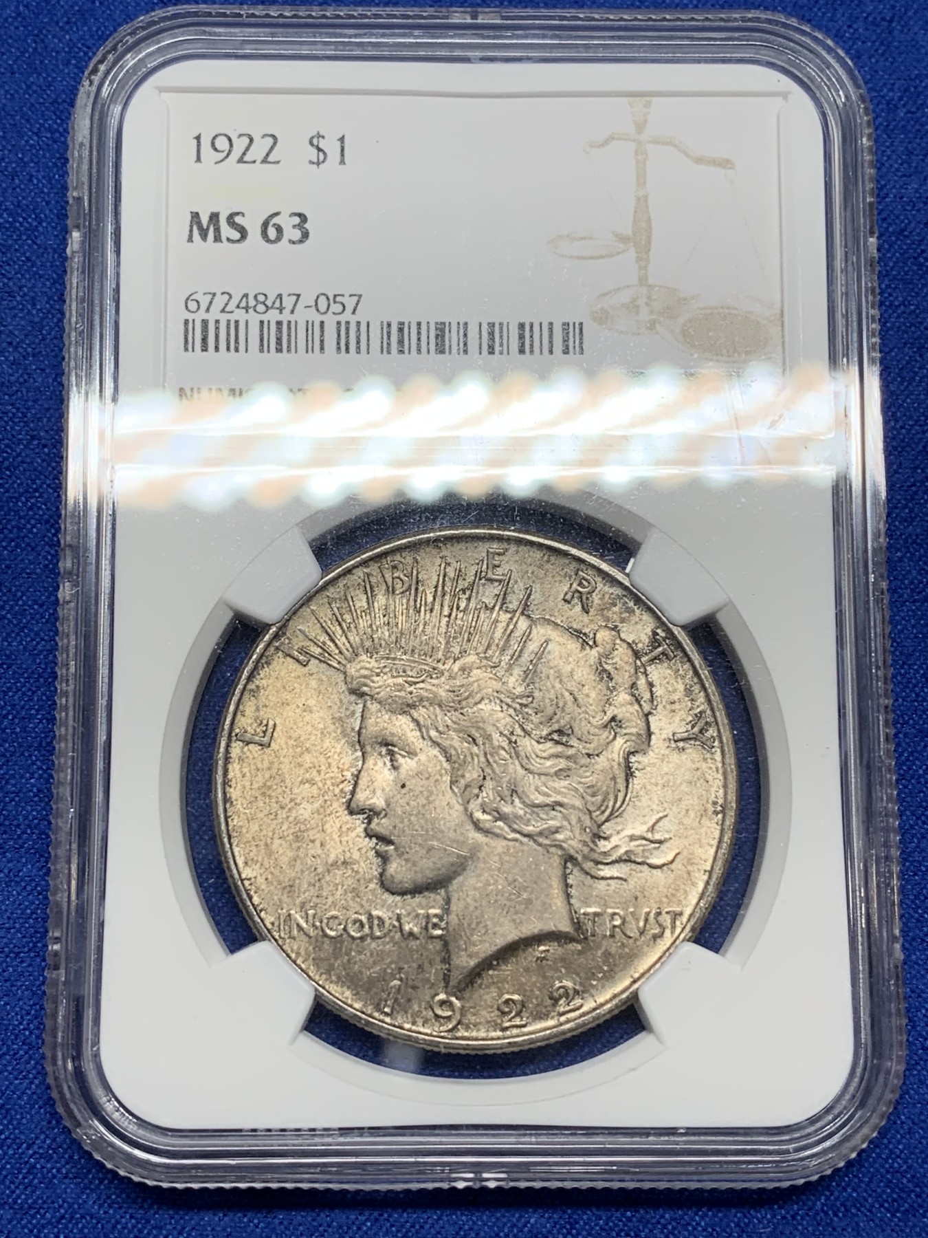 《竞宝斋》第222场-周日，周一 2场 (全场包邮) NGC-MS63分 美国1922年和平银币 转光深彩包浆