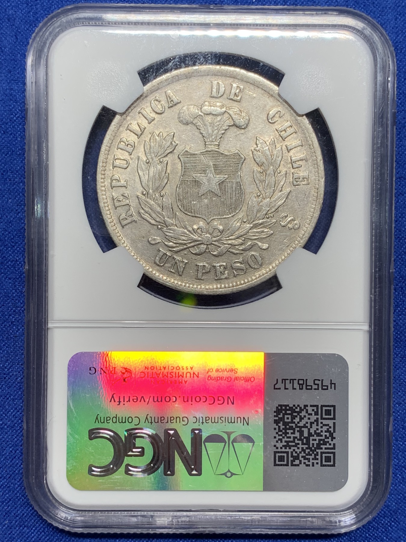 《竞宝斋》第222场-周日，周一 2场 (全场包邮) NGC AU50 智利1880年安第斯神鹰1比索大银币