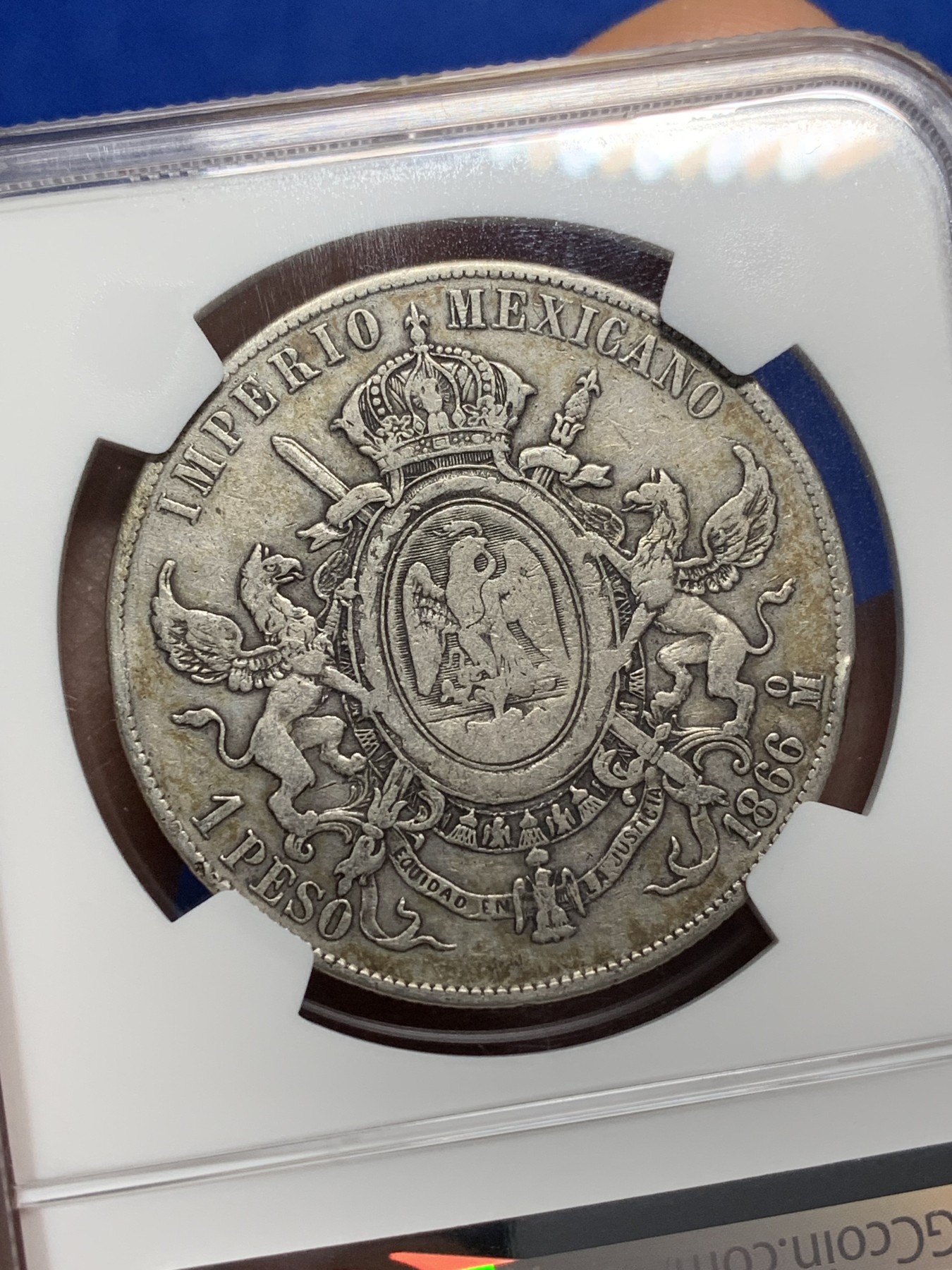 《竞宝斋》第222场-周日，周一 2场 (全场包邮) NGC VF25 墨西哥1866年马克西米利安1比索 原味老包浆 出分不容易 高价品种