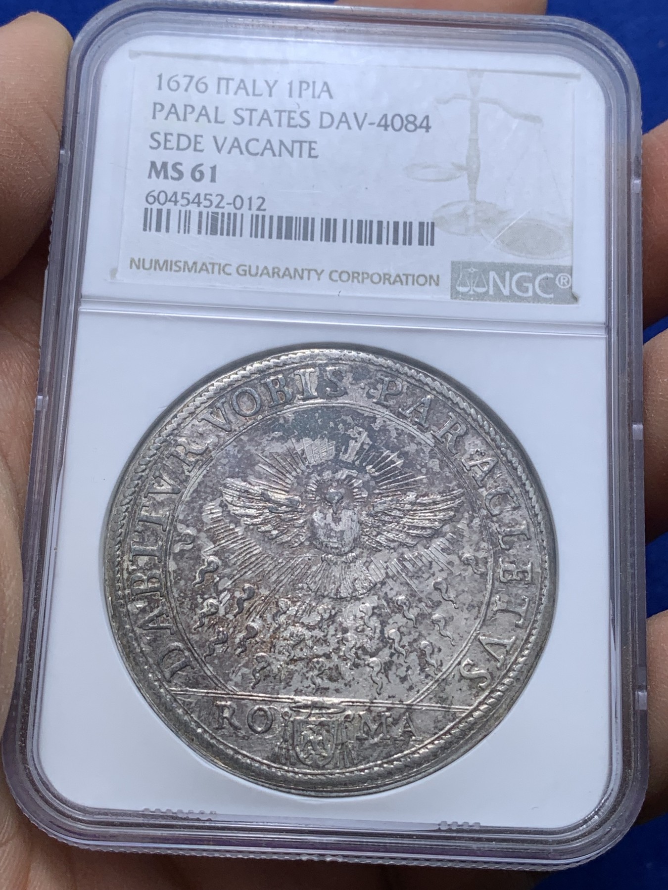 《竞宝斋》第222场-周日，周一 2场 (全场包邮) NGC MS61 意大利 教皇国 1676年 缺位 1P 大银币 17世纪的工艺精湛 非常少见的版别 上MS 实在难得 58分1.8万成交