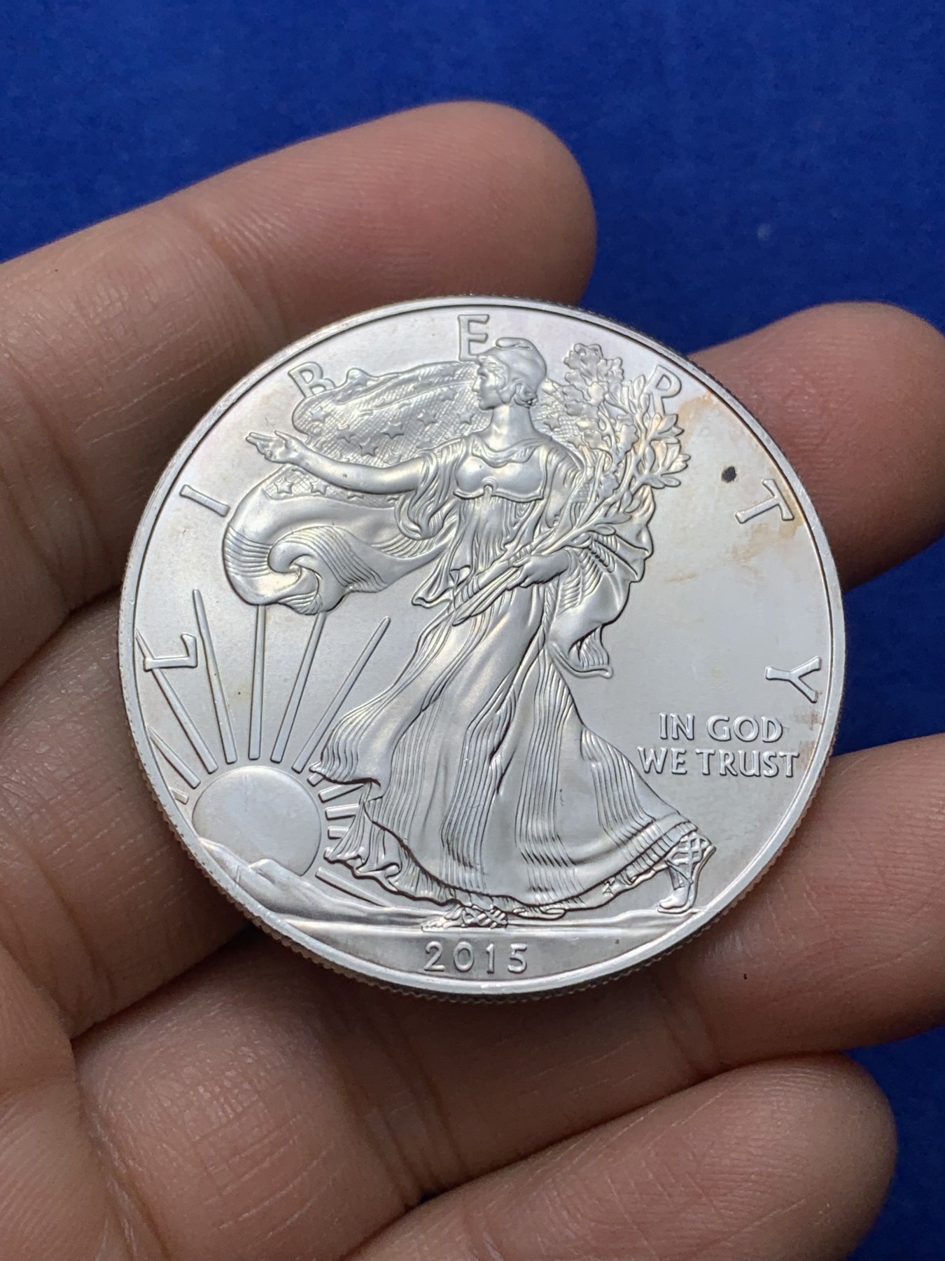 《竞宝斋》第222场-周日，周一 2场 (全场包邮) 美国2015年行走女神1盎司大银币，币面状态带磨砂效果，ms品相，含银量0.999，重31.1克