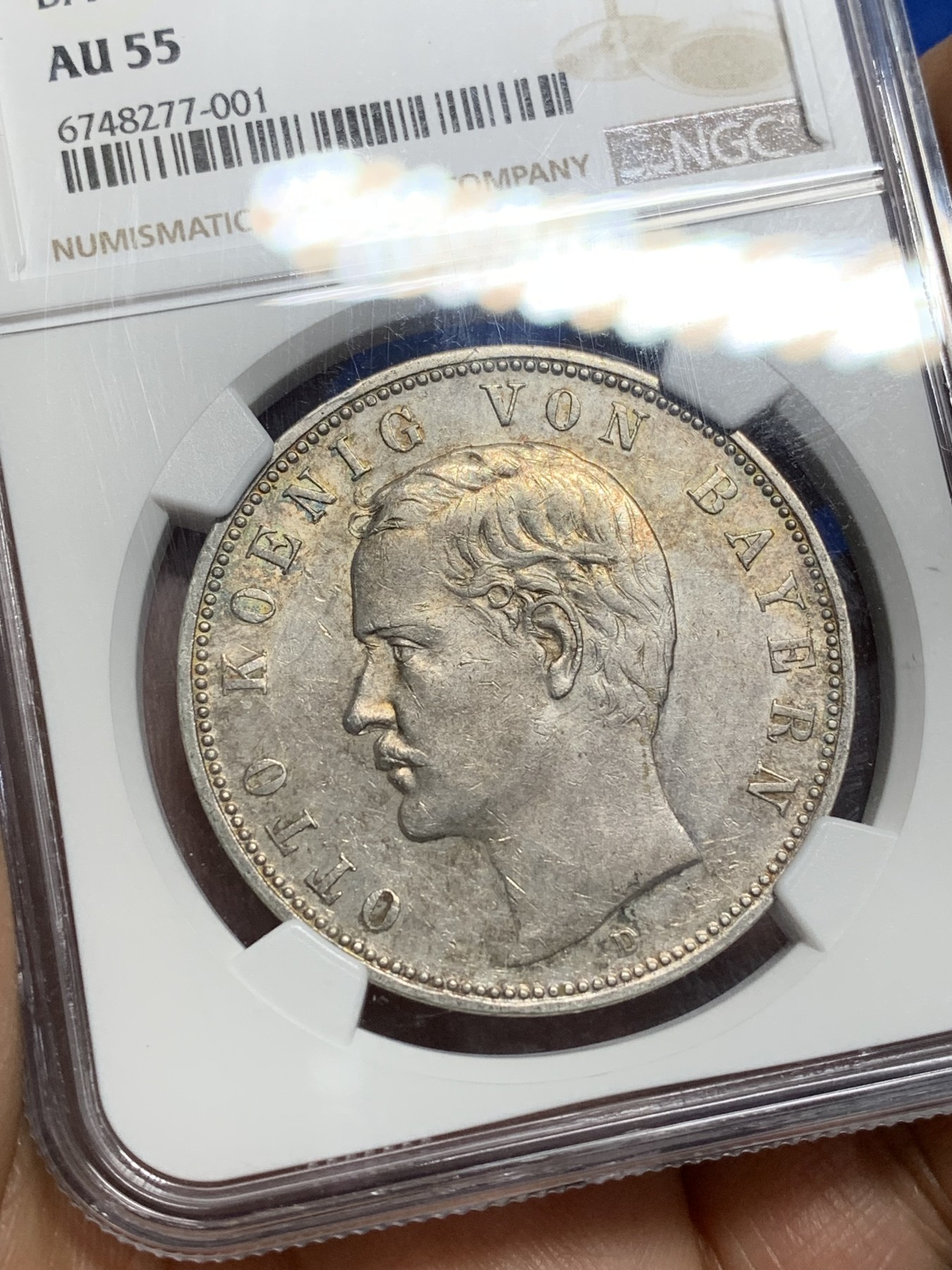 《竞宝斋》第222场-周日，周一 2场 (全场包邮) NGC-AU55 1901年巴伐利亚奥拓5马克大银币。原味状态