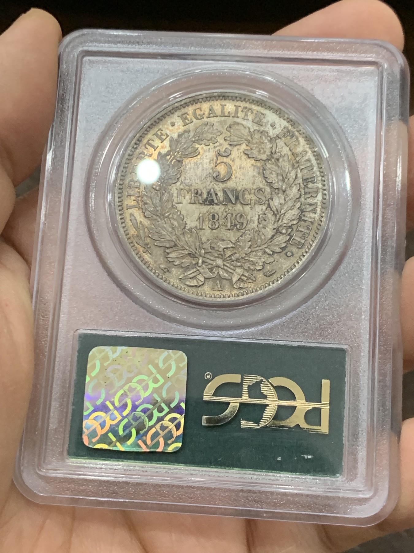 《竞宝斋》第222场-周日，周一 2场 (全场包邮) PCGS MS65 法国 1849 谷物女神 5法郎银币 等级高分 状态同样惊人 双面金黄包浆 早期绿盒