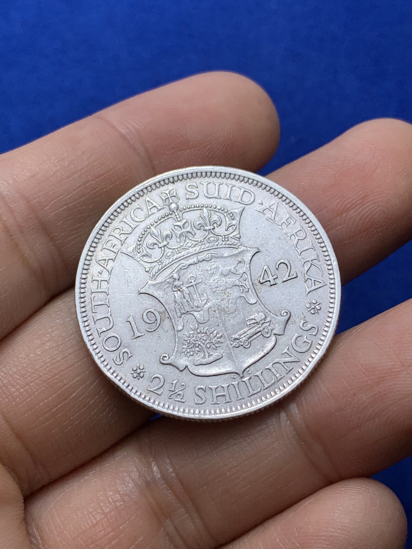 《竞宝斋》第222场-周日，周一 2场 (全场包邮) 英属南非 1942年 乔治六世2.5先令银币 底板带光