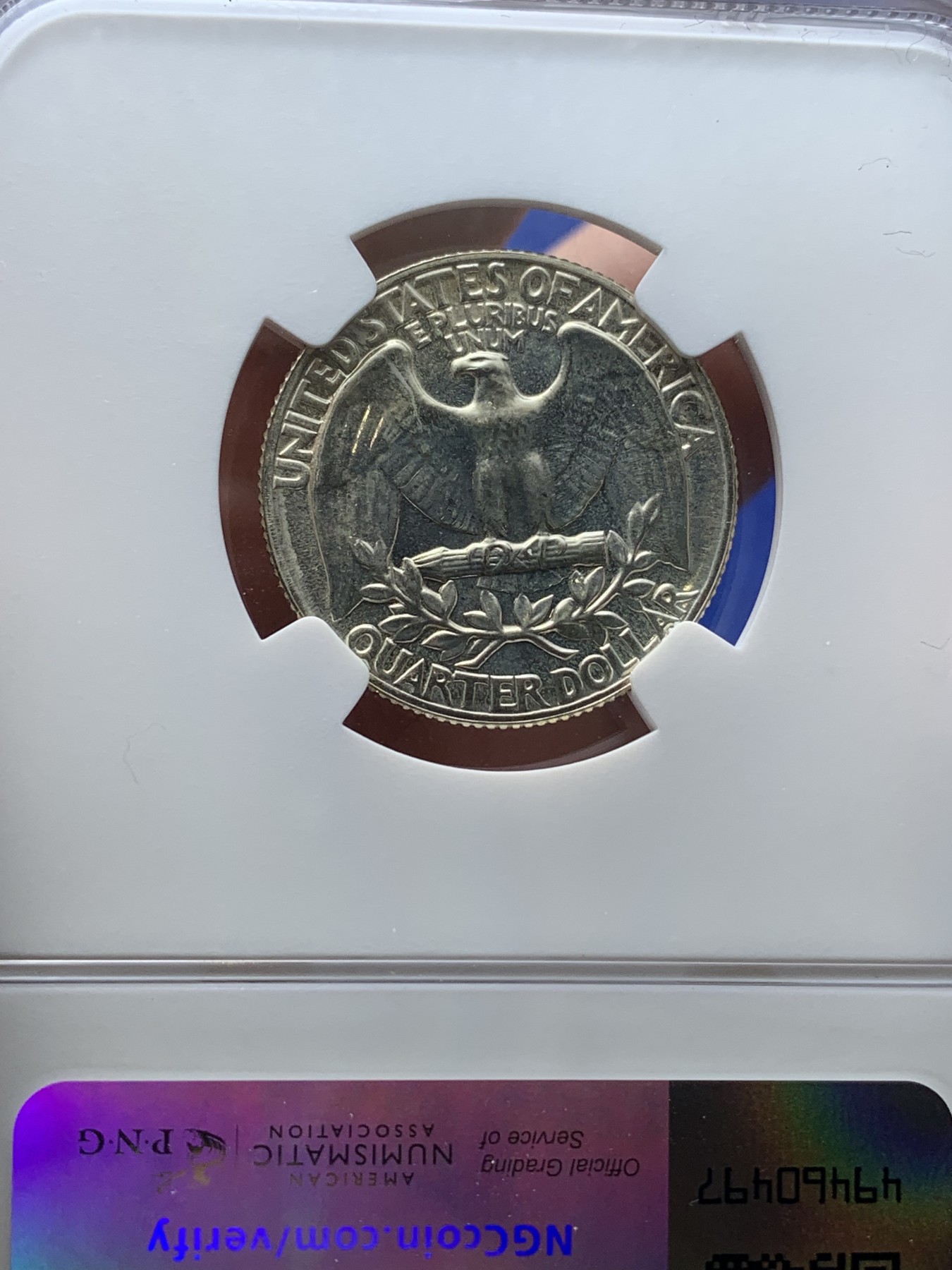 《竞宝斋》第222场-周日，周一 2场 (全场包邮) NGC-PF65 1957年华盛顿25美分精制银币，比60年代的少多了，状态十分精美
