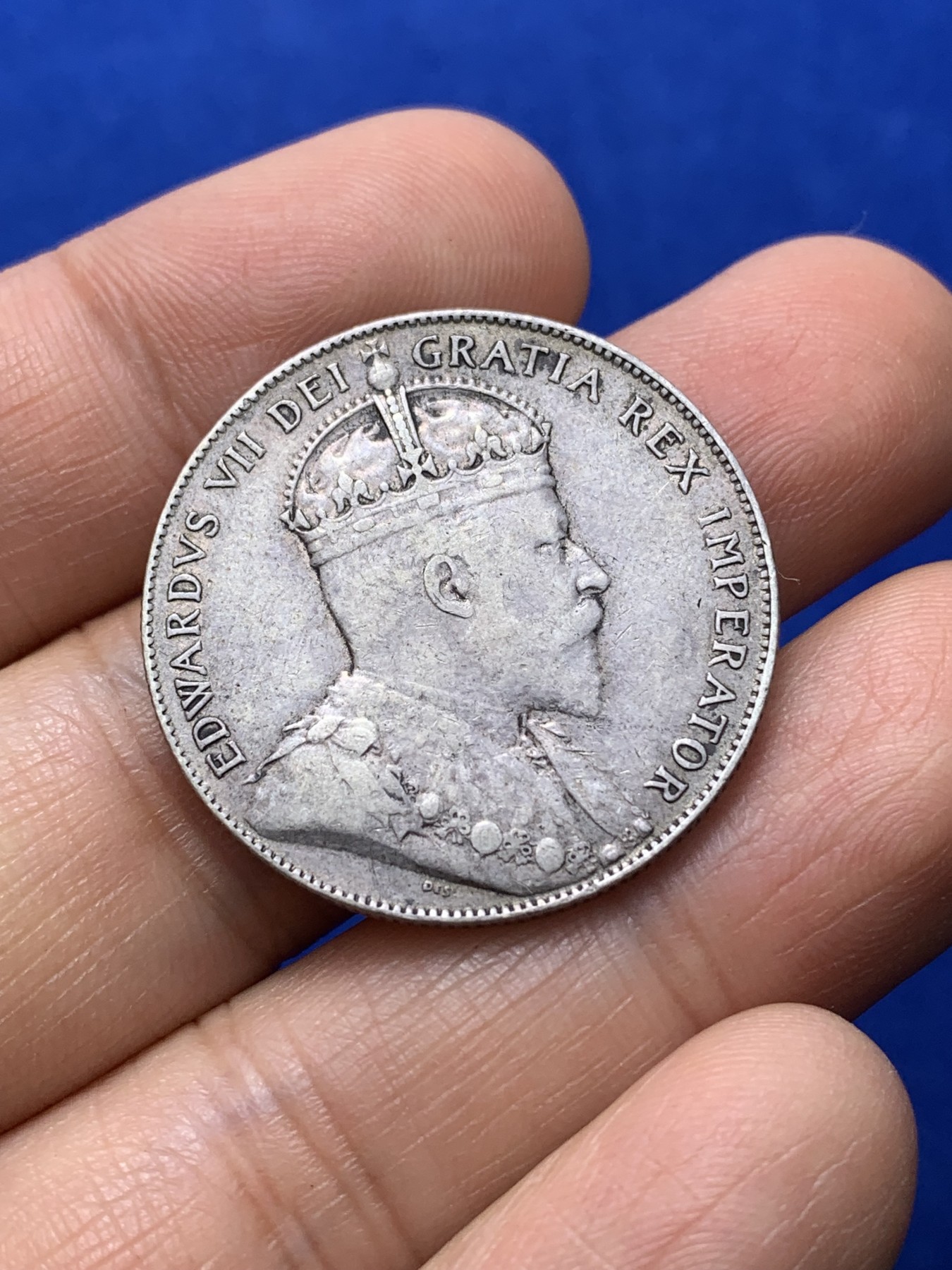 《竞宝斋》第222场-周日，周一 2场 (全场包邮) 纽芬兰1909年爱德华七世50分银币 半圆形 少见品种