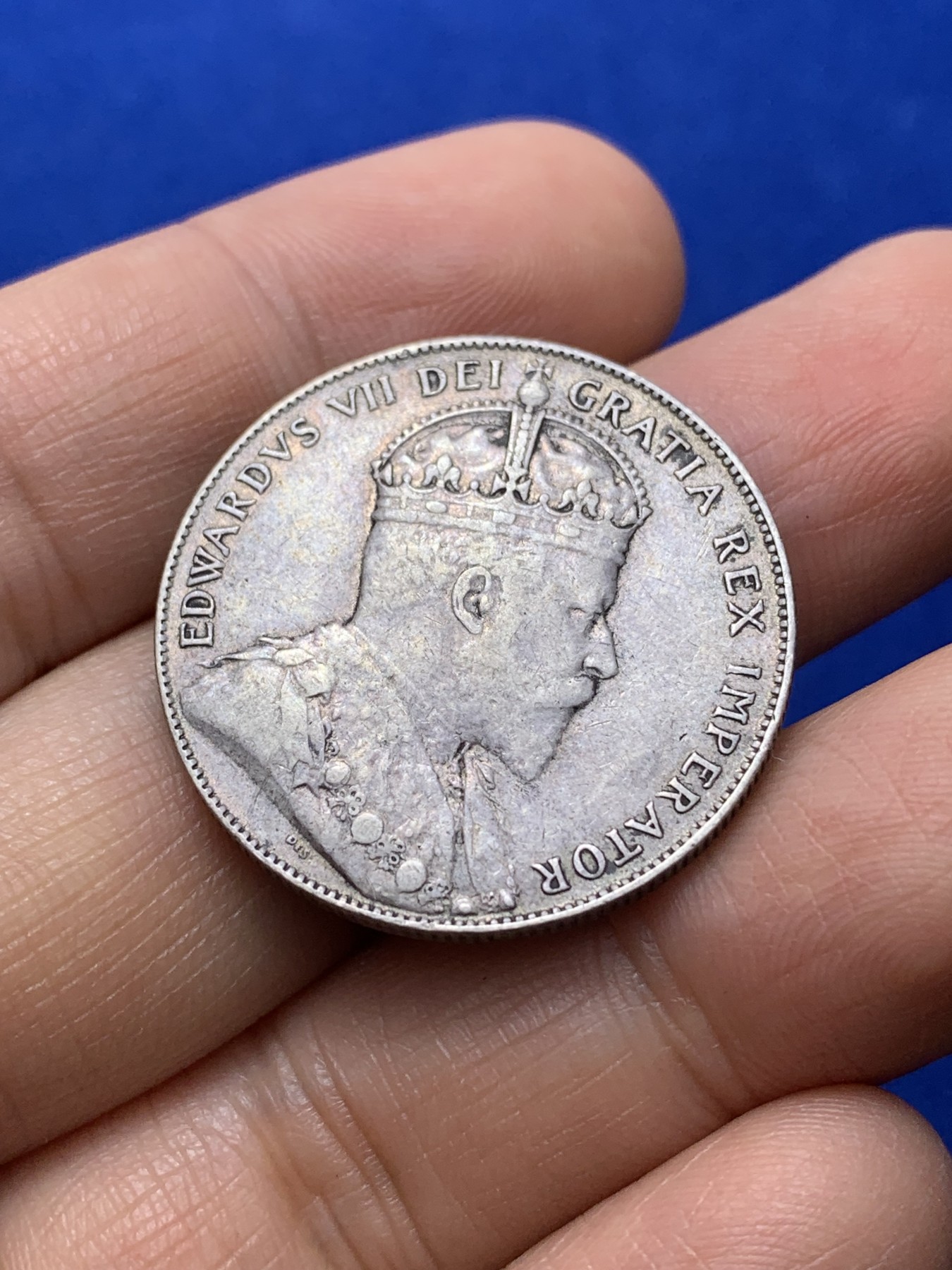 《竞宝斋》第222场-周日，周一 2场 (全场包邮) 纽芬兰1909年爱德华七世50分银币 半圆形 少见品种