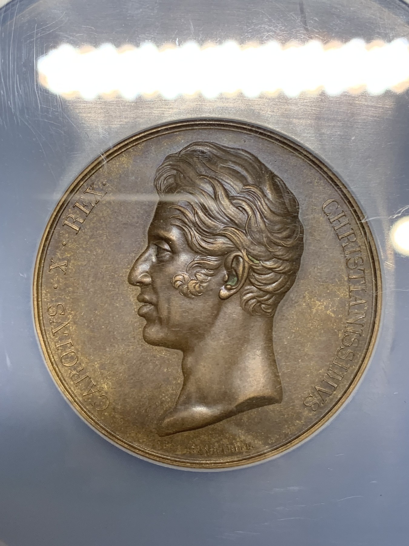 《竞宝斋》第222场-周日，周一 2场 (全场包邮) NGC MS63 法国1825查理十世加冕铜章 加厚大盒