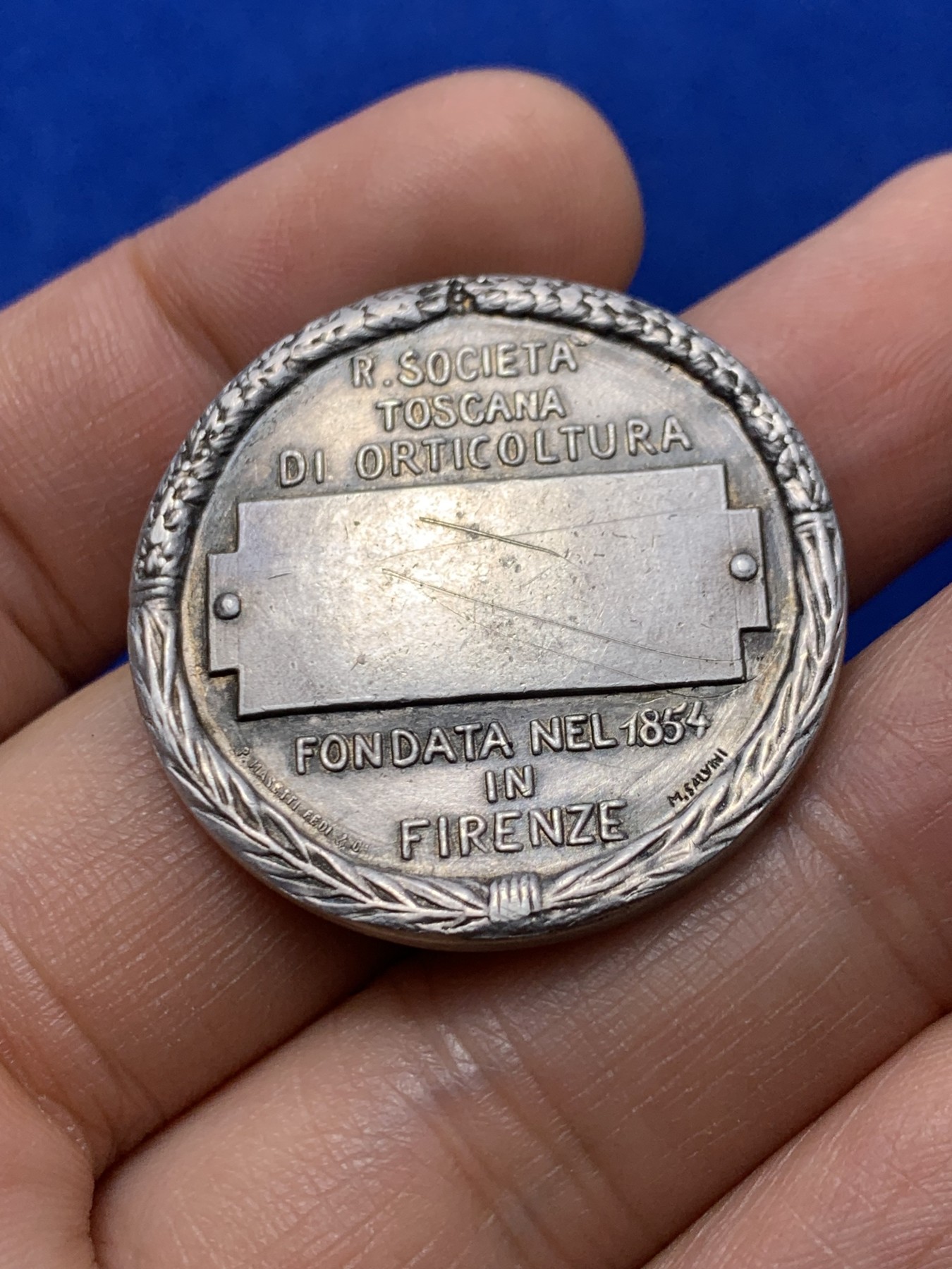 《竞宝斋》第222场-周日，周一 2场 (全场包邮) 1854意大利托斯卡纳园艺协会银章 33.6毫米 20.9克 雕刻精美 细节见图