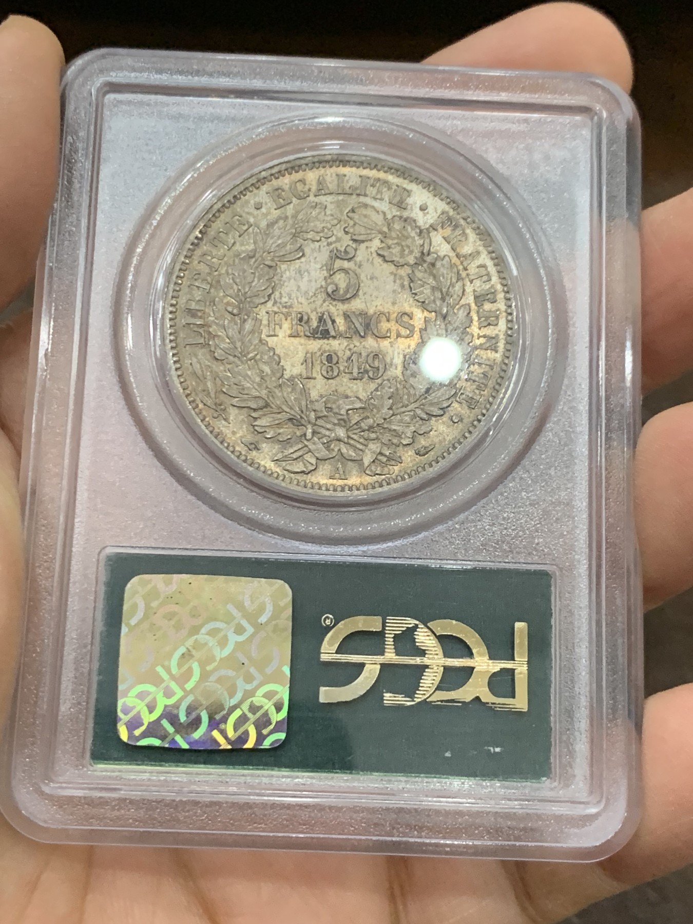 《竞宝斋》第222场-周日，周一 2场 (全场包邮) PCGS MS65 法国 1849 谷物女神 5法郎银币 等级高分 状态同样惊人 双面金黄包浆 早期绿盒