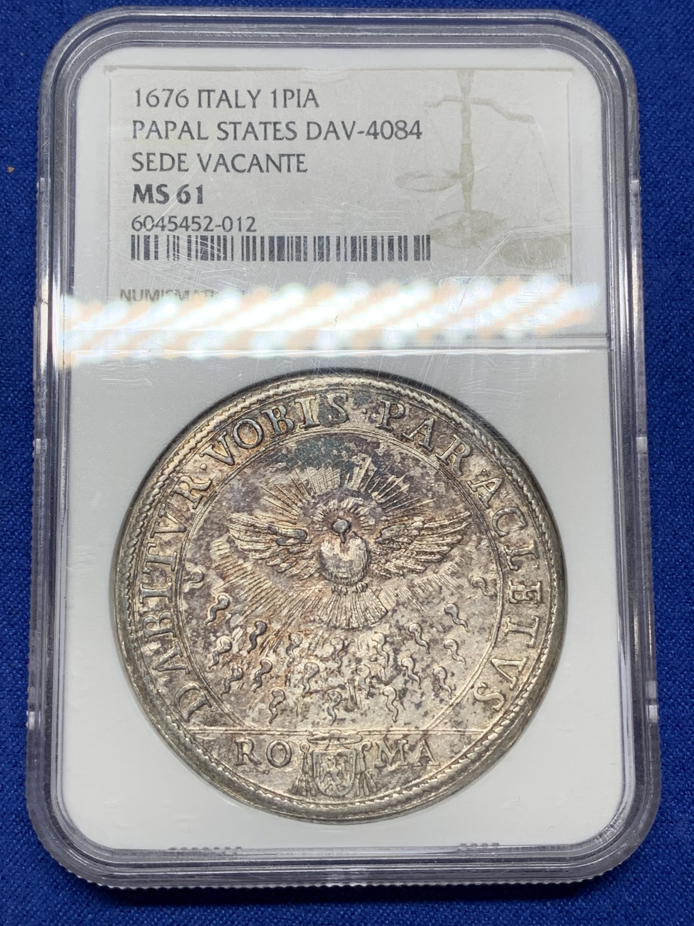 《竞宝斋》第222场-周日，周一 2场 (全场包邮) NGC MS61 意大利 教皇国 1676年 缺位 1P 大银币 17世纪的工艺精湛 非常少见的版别 上MS 实在难得 58分1.8万成交
