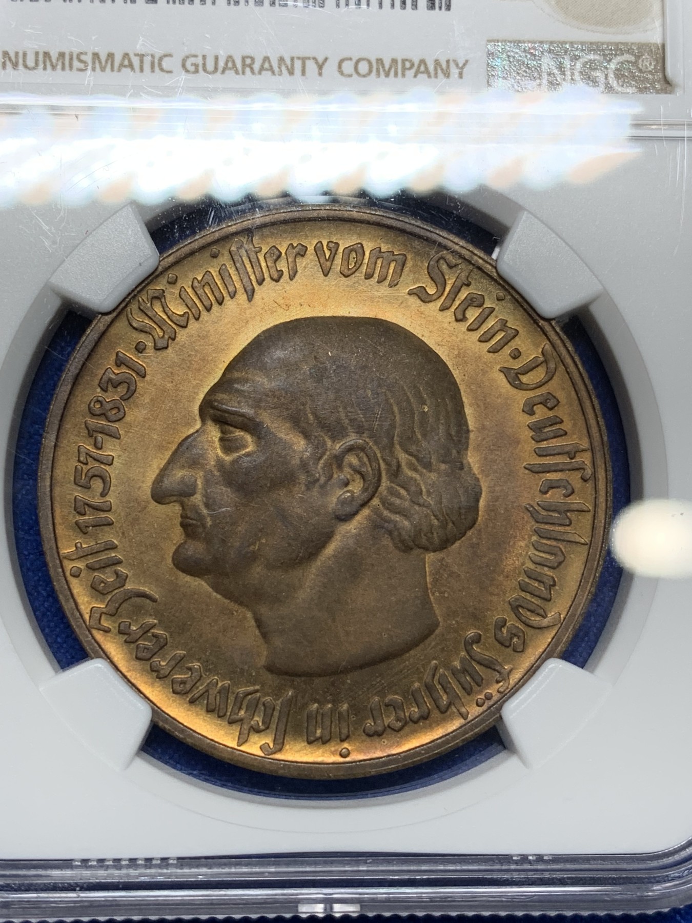 《竞宝斋》第222场-周日，周一 2场 (全场包邮) NGC MS62BN 德国威斯特伐利亚1922年500马克大马币铜币