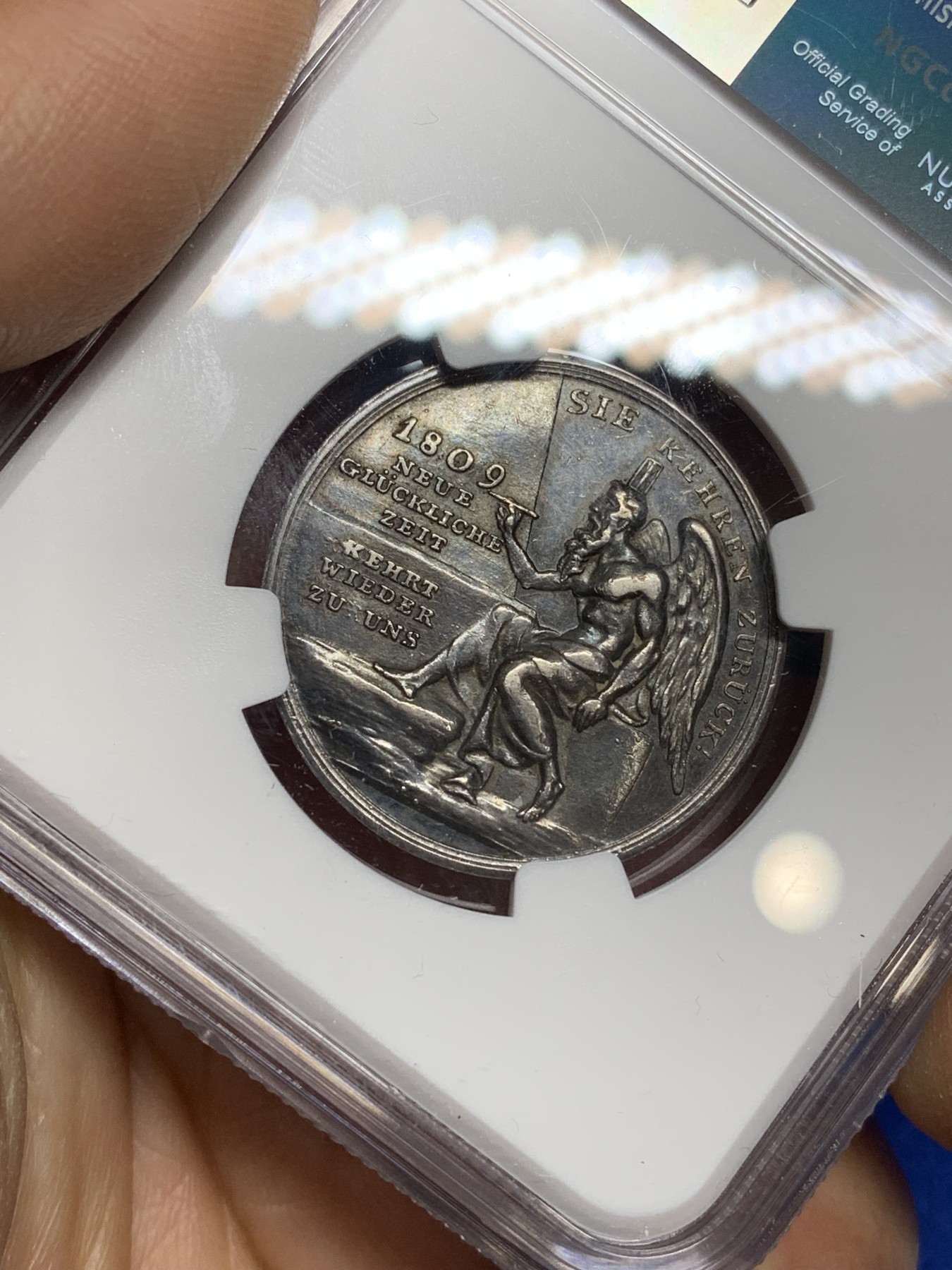 《竞宝斋》第222场-周日，周一 2场 (全场包邮) NGC-AU53 德国 1809年普鲁士结婚纪念银章 黑包浆 味道不错