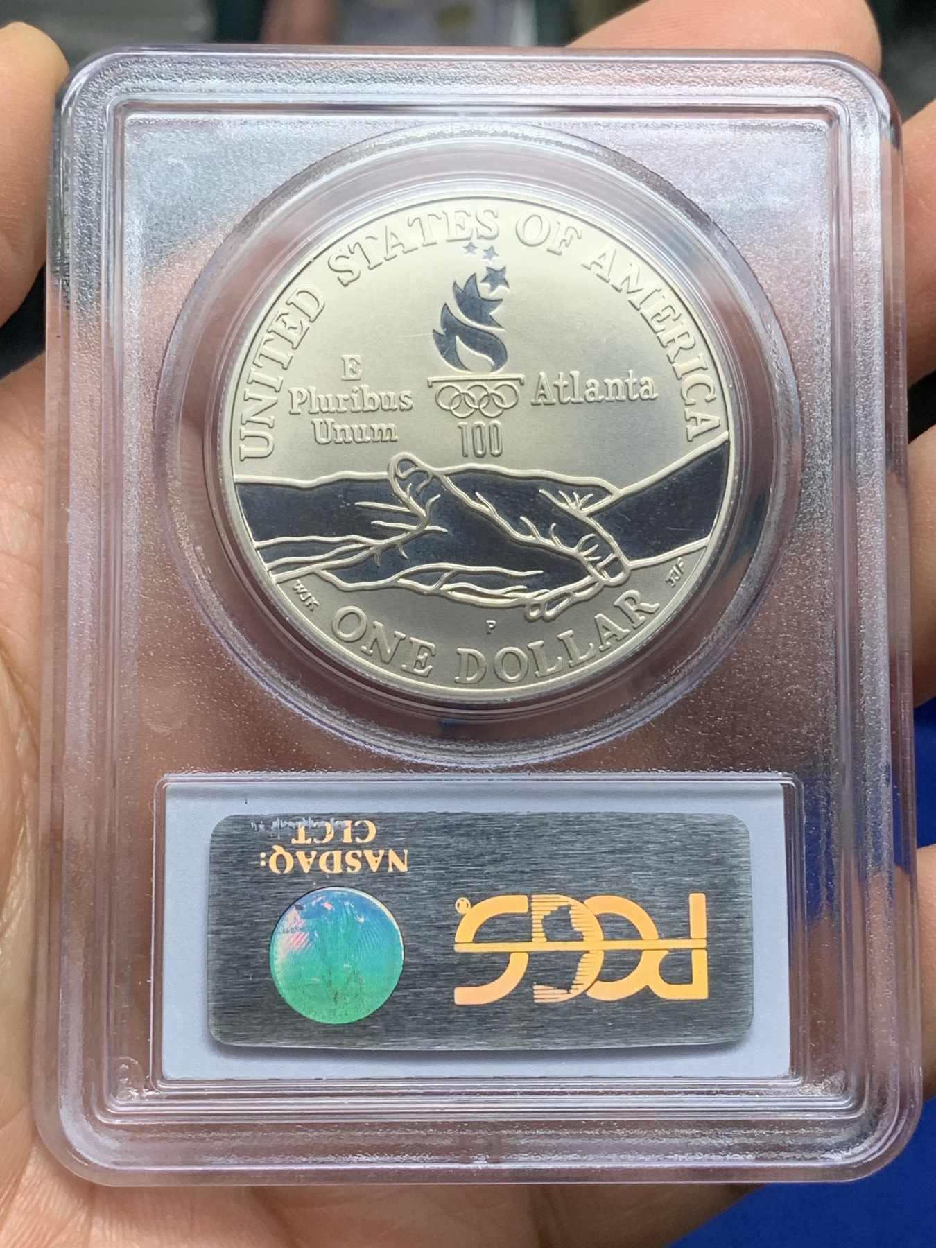 《竞宝斋》第222场-周日，周一 2场 (全场包邮) PCGS-PR69DCAM 美国1995年亚特兰大奥林匹克运动会之自行车骑行纪念精制银币