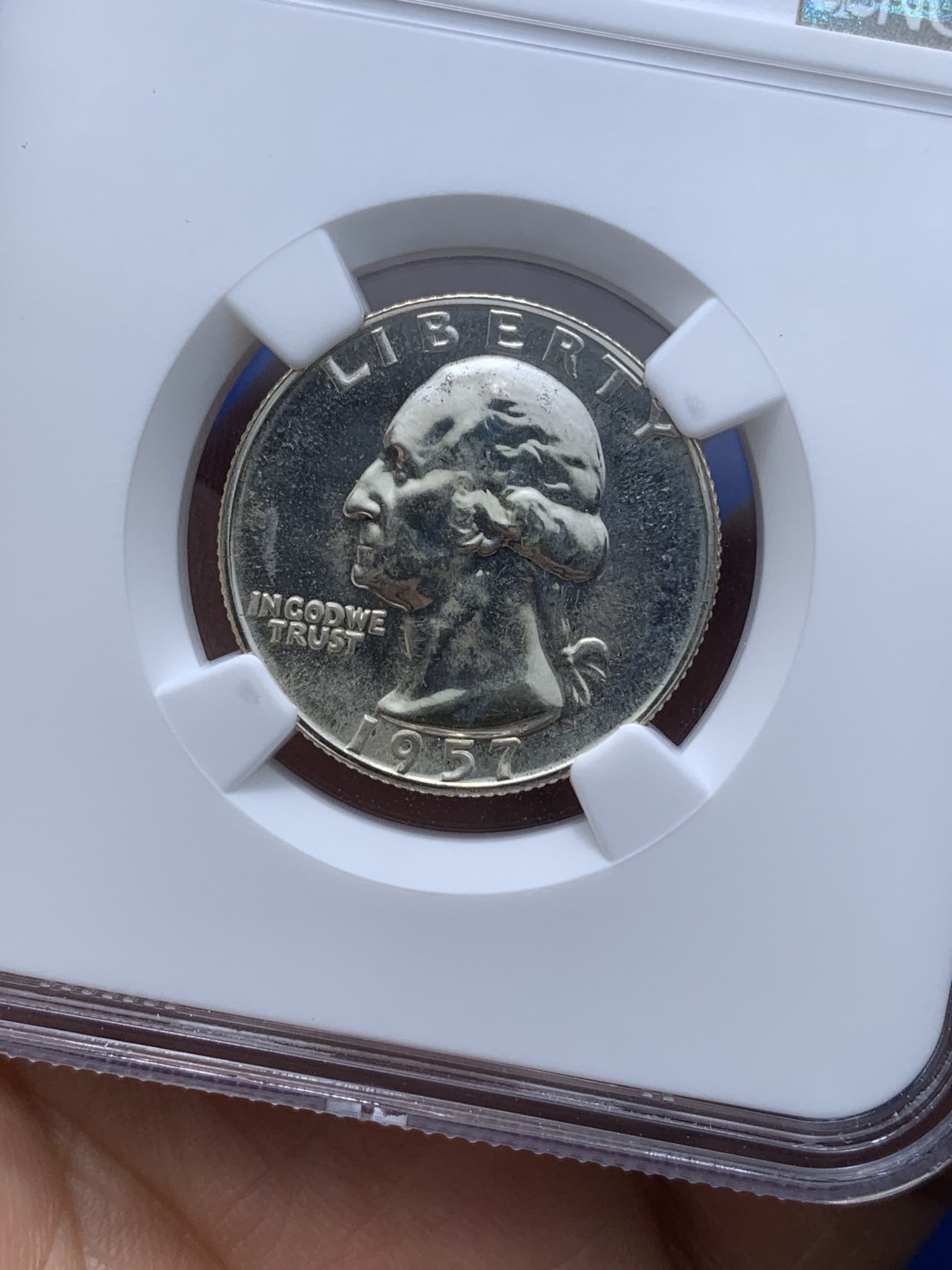 《竞宝斋》第222场-周日，周一 2场 (全场包邮) NGC-PF65 1957年华盛顿25美分精制银币，比60年代的少多了，状态十分精美