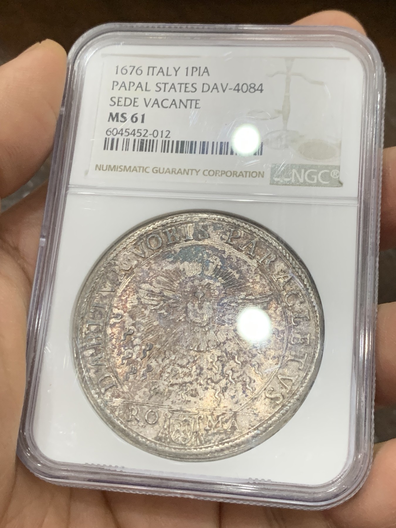 《竞宝斋》第222场-周日，周一 2场 (全场包邮) NGC MS61 意大利 教皇国 1676年 缺位 1P 大银币 17世纪的工艺精湛 非常少见的版别 上MS 实在难得 58分1.8万成交