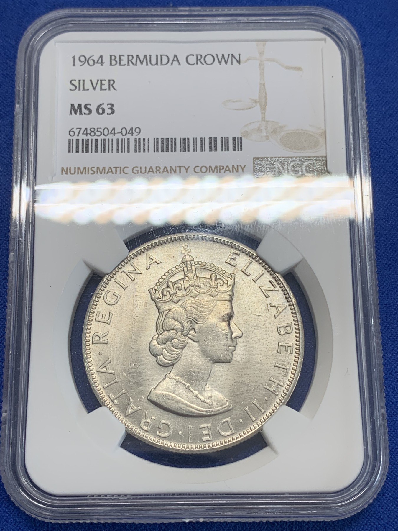 《竞宝斋》第222场-周日，周一 2场 (全场包邮) NGC-MS63 英属百慕大1964年伊丽莎白二世青年头像克朗银币