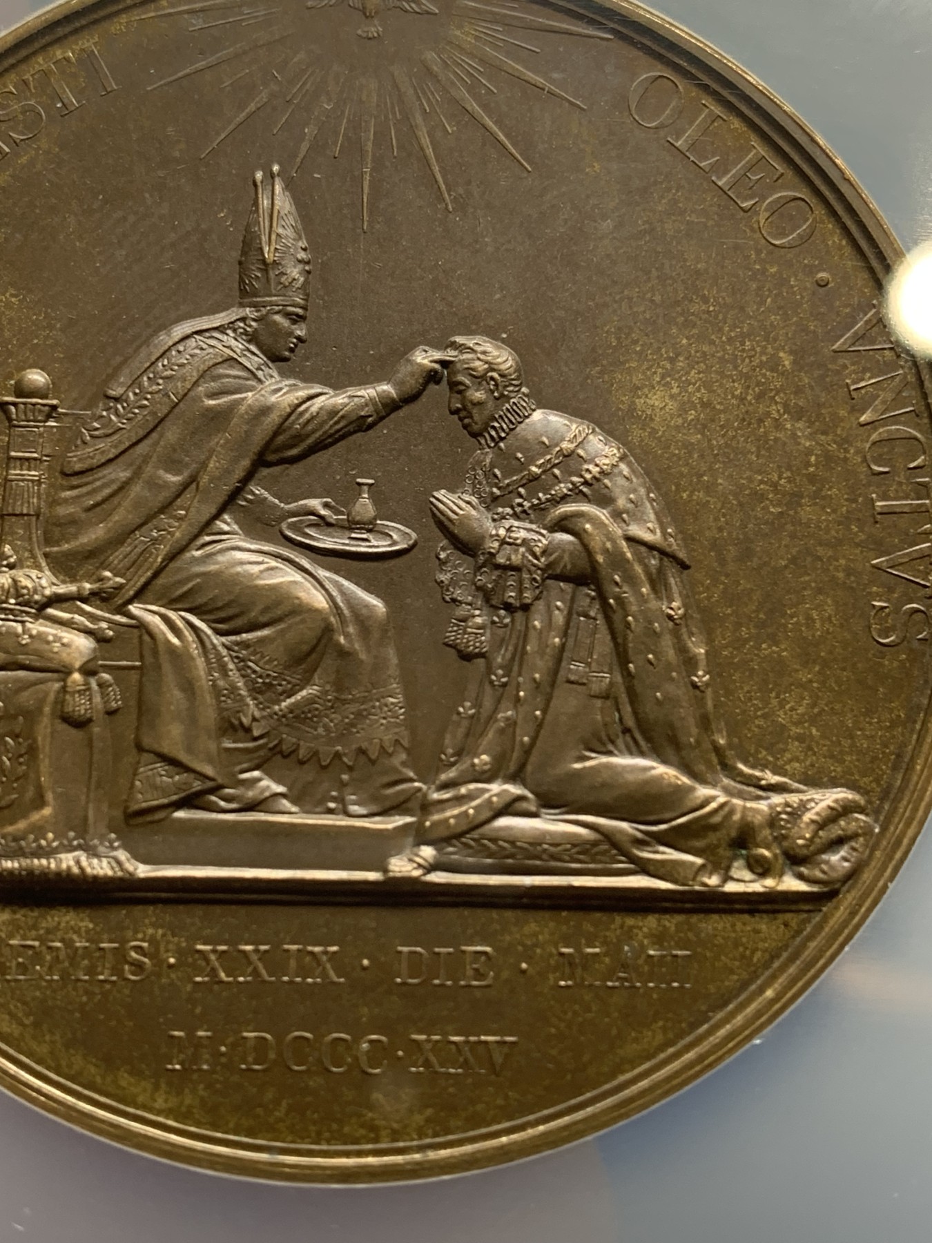 《竞宝斋》第222场-周日，周一 2场 (全场包邮) NGC MS63 法国1825查理十世加冕铜章 加厚大盒