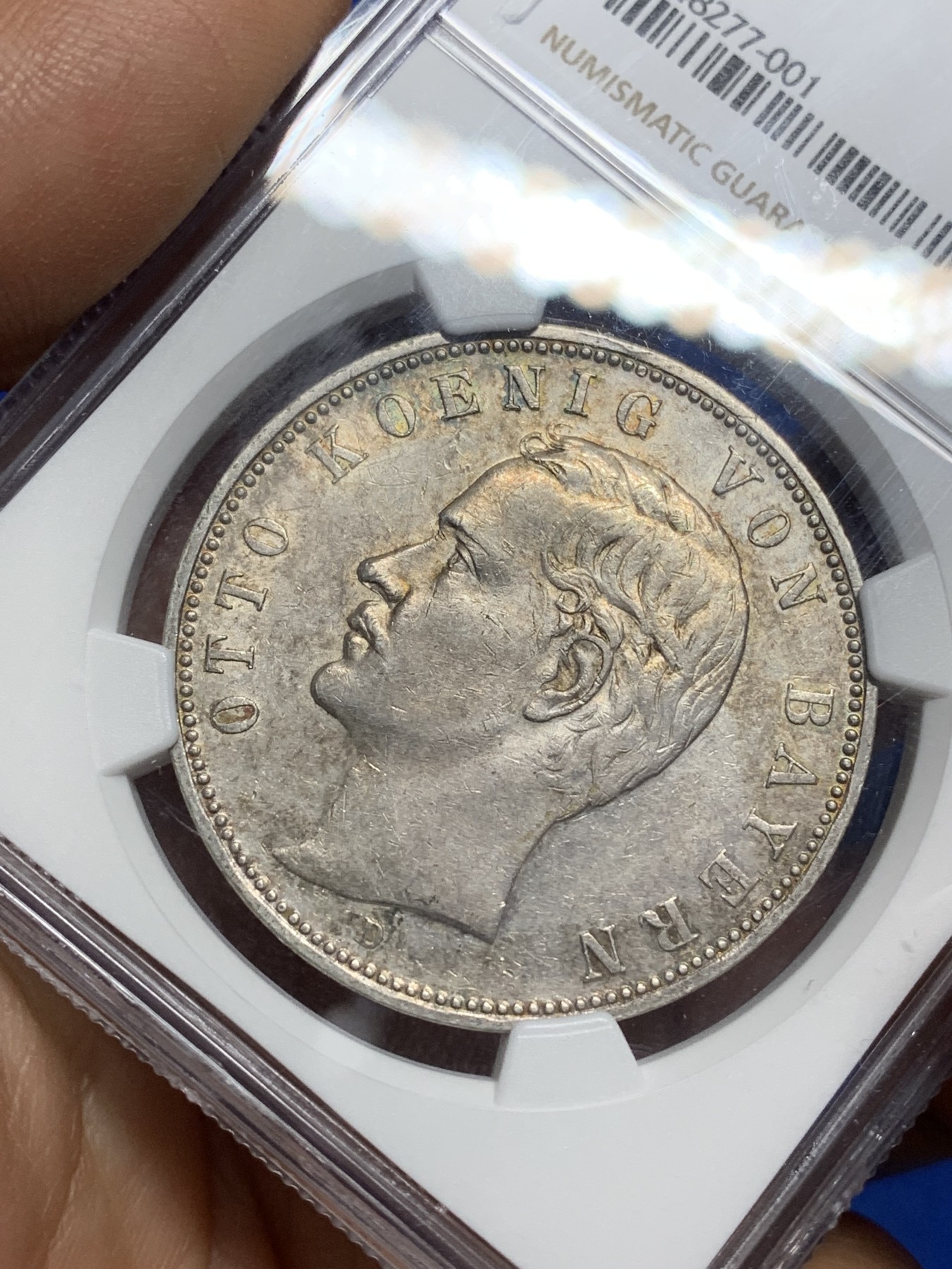 《竞宝斋》第222场-周日，周一 2场 (全场包邮) NGC-AU55 1901年巴伐利亚奥拓5马克大银币。原味状态