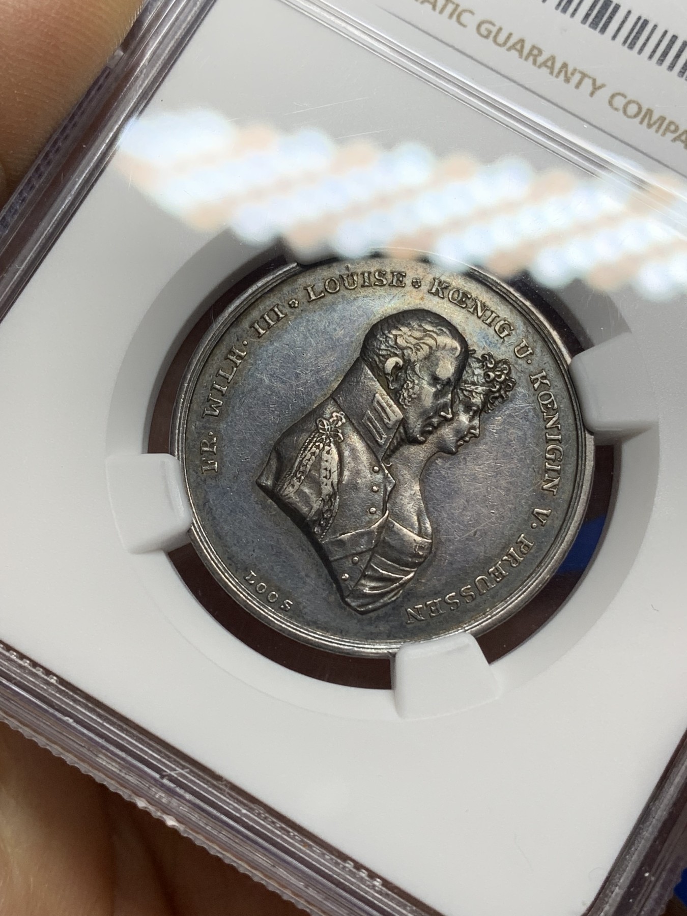 《竞宝斋》第222场-周日，周一 2场 (全场包邮) NGC-AU53 德国 1809年普鲁士结婚纪念银章 黑包浆 味道不错