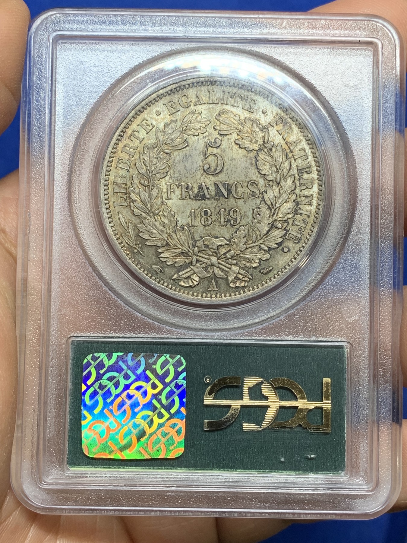 《竞宝斋》第222场-周日，周一 2场 (全场包邮) PCGS MS65 法国 1849 谷物女神 5法郎银币 等级高分 状态同样惊人 双面金黄包浆 早期绿盒